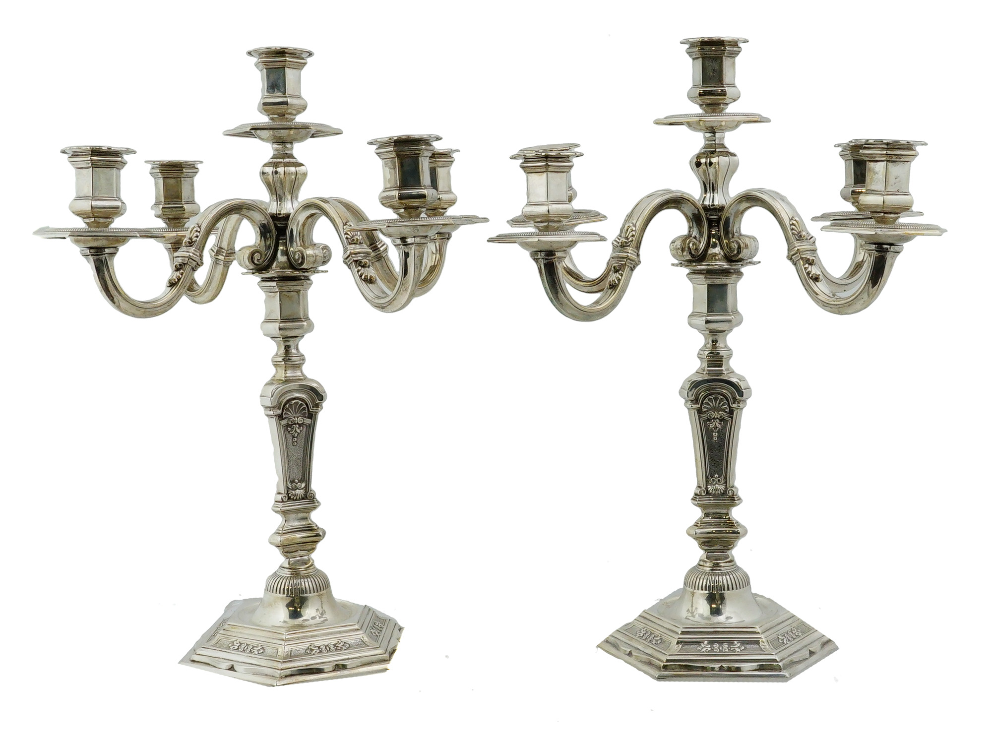 PAIR OF PORTUGUESE ART DECO 800 SILVER CANDELABRAS