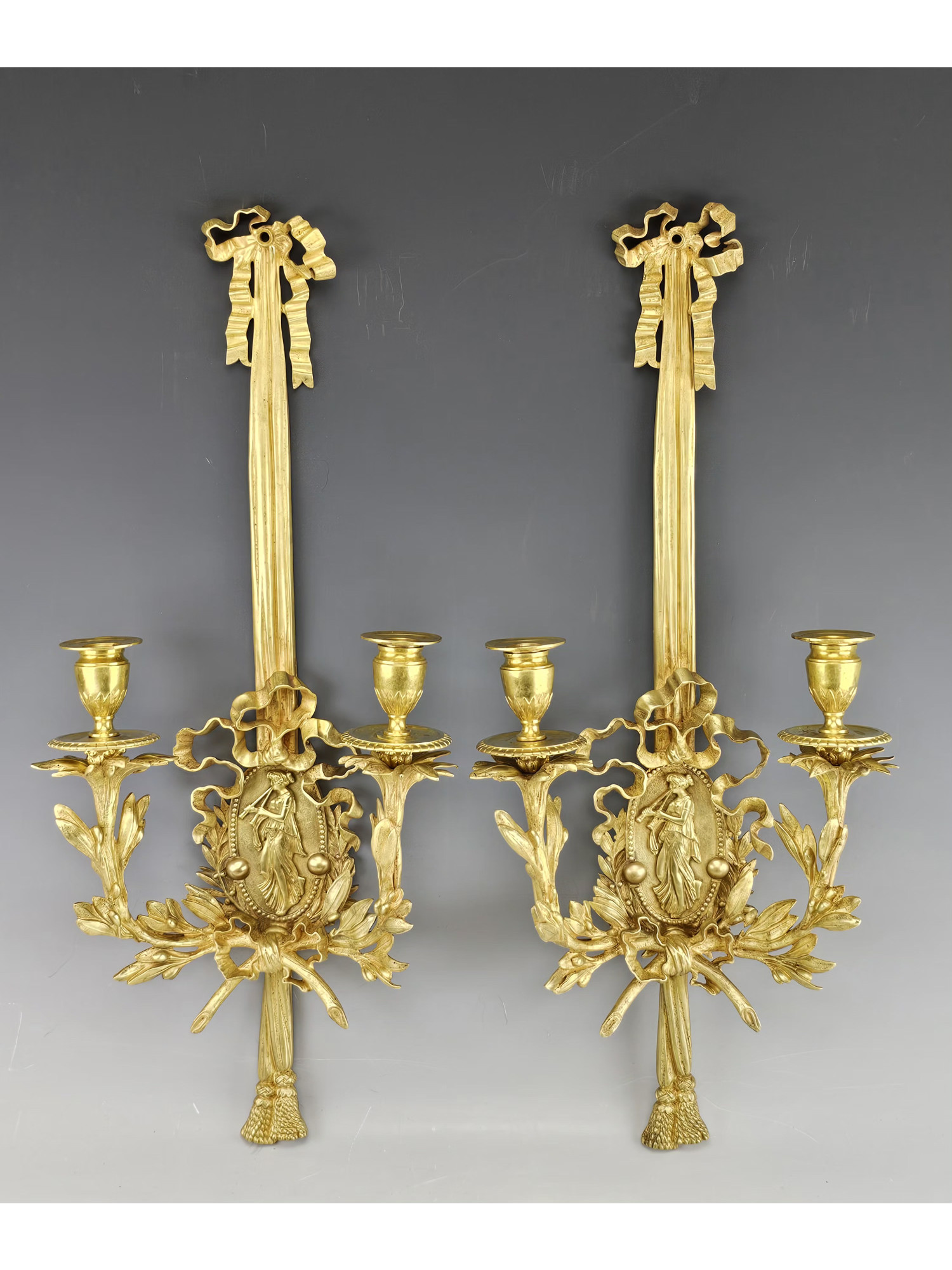 PAIR OF 19TH C. FRENCH LOUIS XVI STYLE GILT BRONZE SCONCES