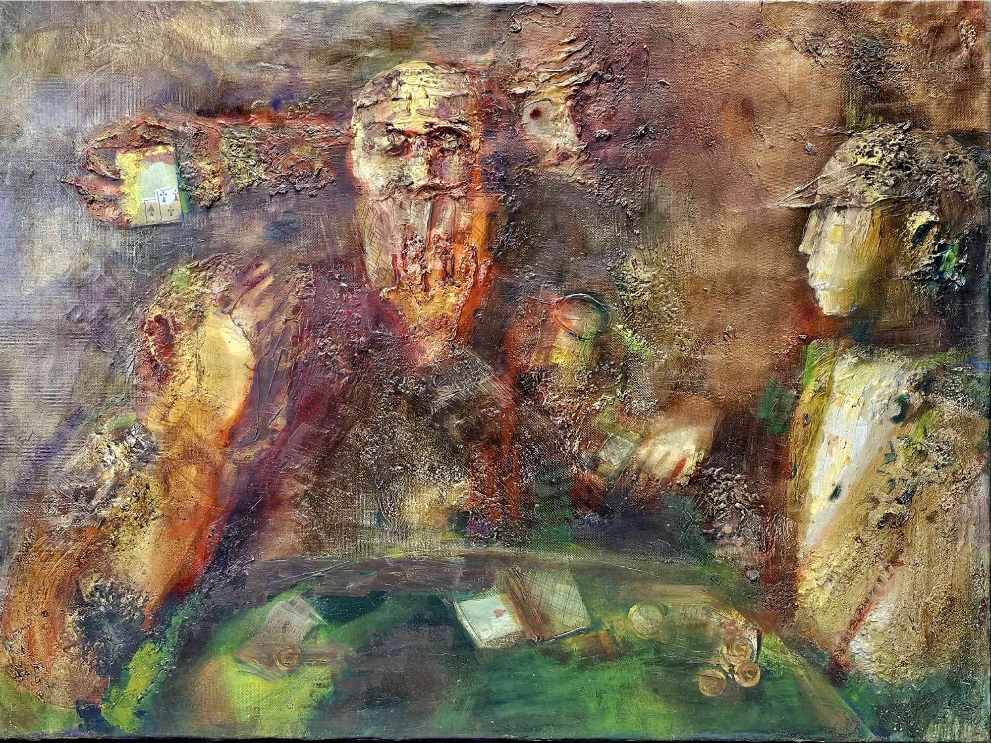 LUCIEN DULFAN RUSSIAN-AMERICAN IMPASTO PAINTING THE GAME