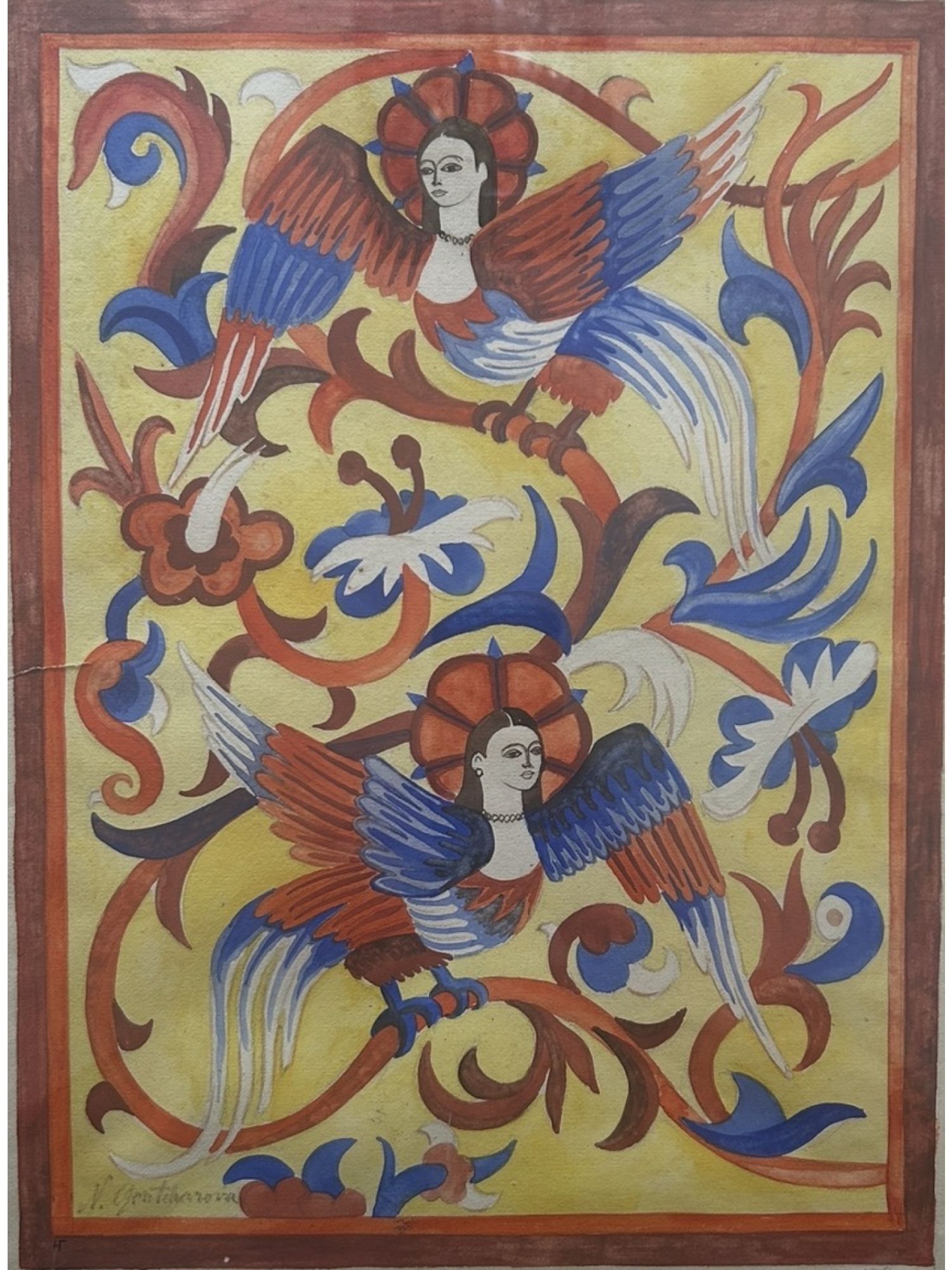 RUSSIAN NATALIA GONCHAROVA LE COQ D'OR GOUACHE PAINTING