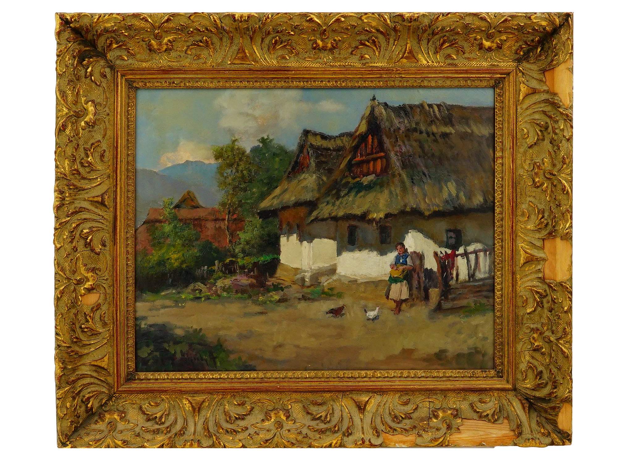 EUROPEAN VILLAGE LANDSCAPE OIL PAINTING SIGNED