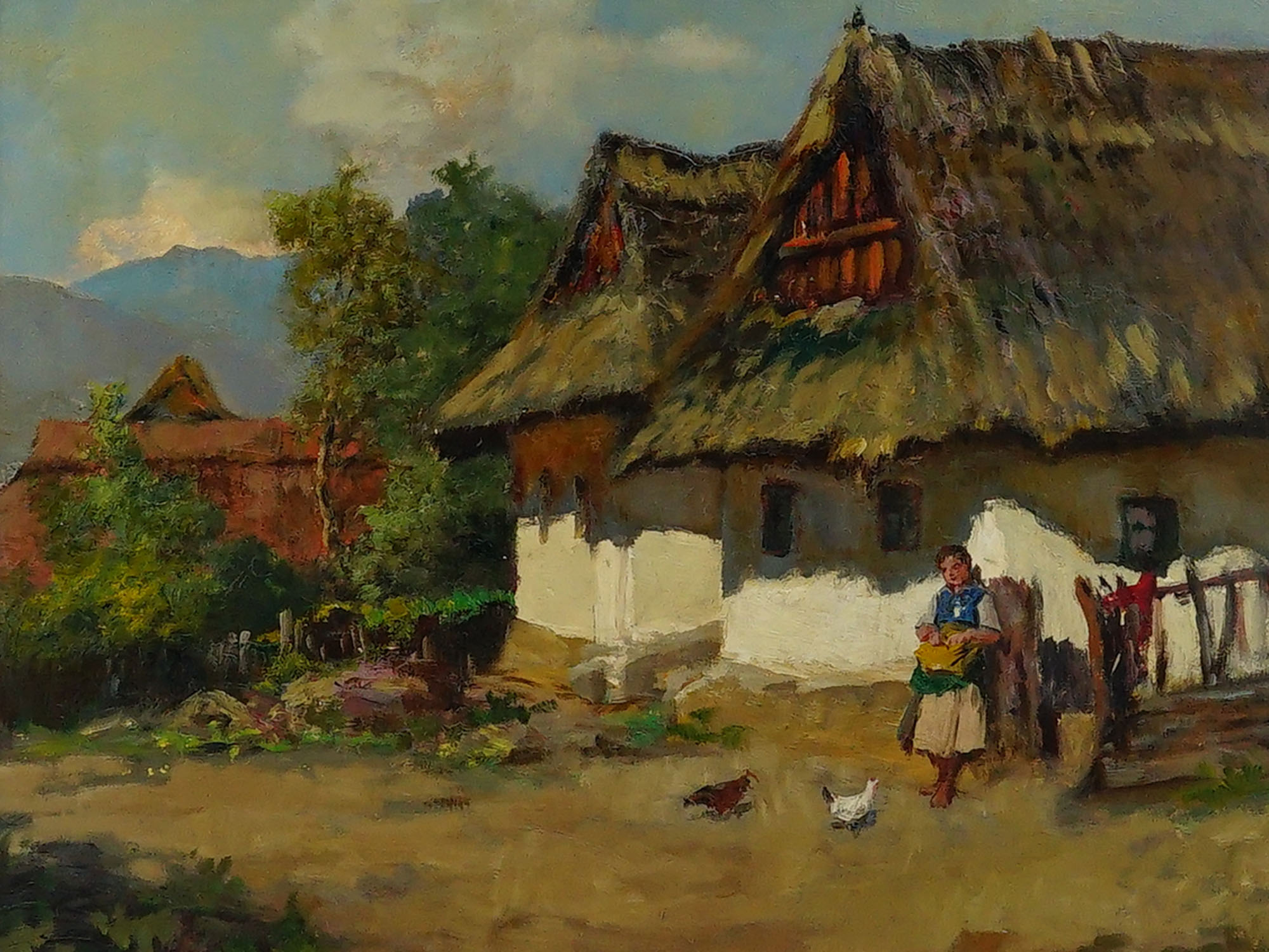 EUROPEAN VILLAGE LANDSCAPE OIL PAINTING SIGNED