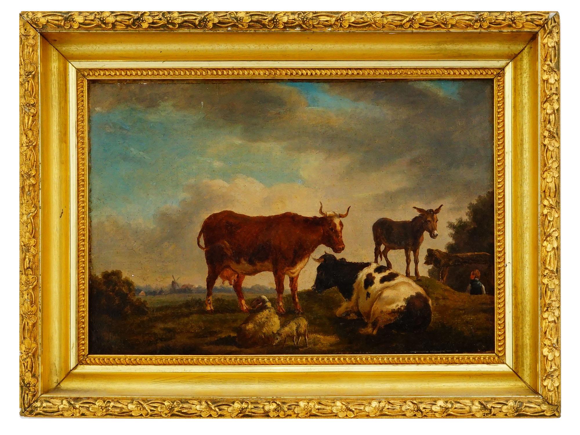 ANTIQUE 19TH C EUROPEAN PASTORAL OIL PAINTING