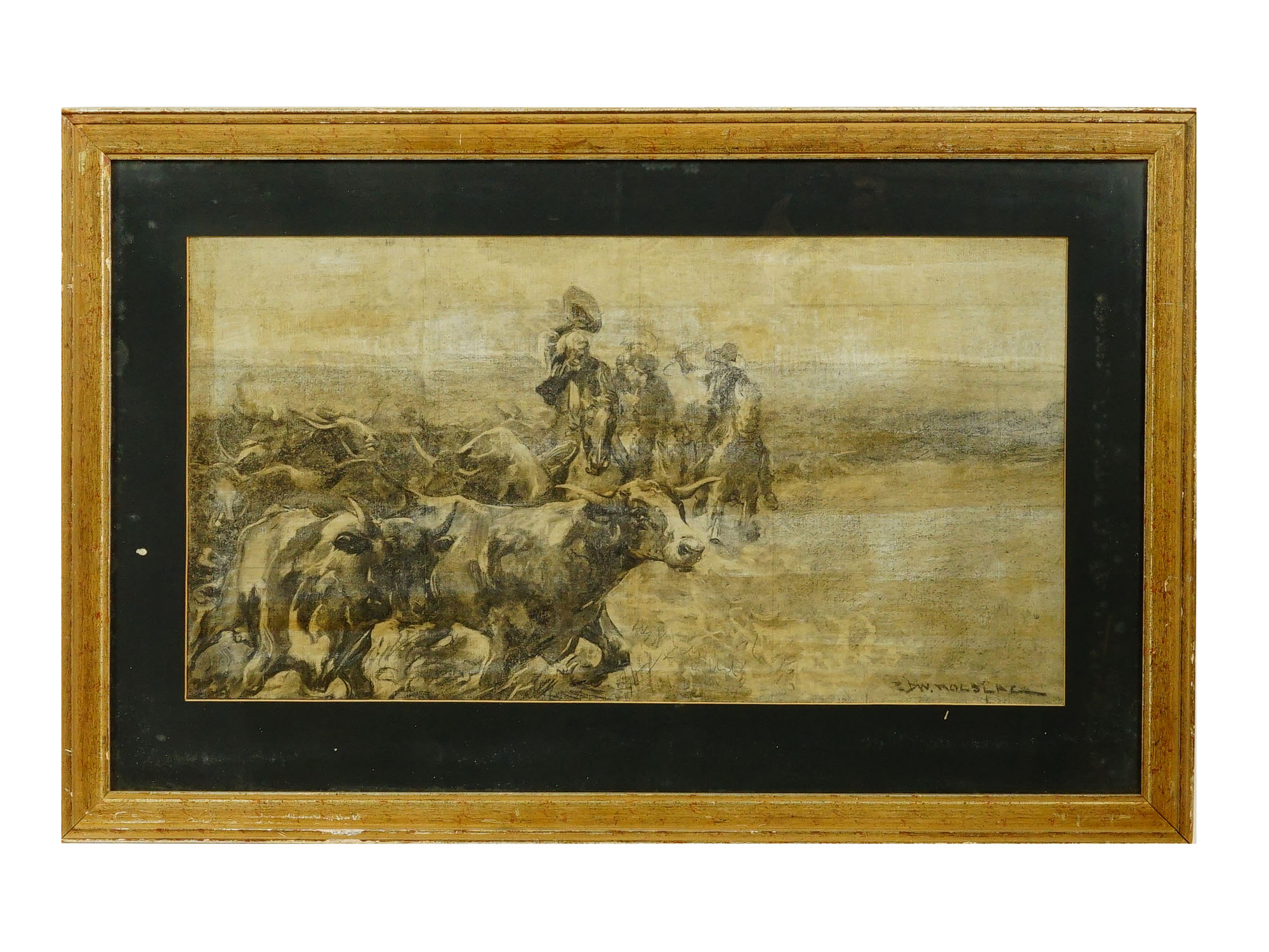 AMERICAN EDWARD HOLSLAG WESTERN CATTLE DRIVE PAINTING