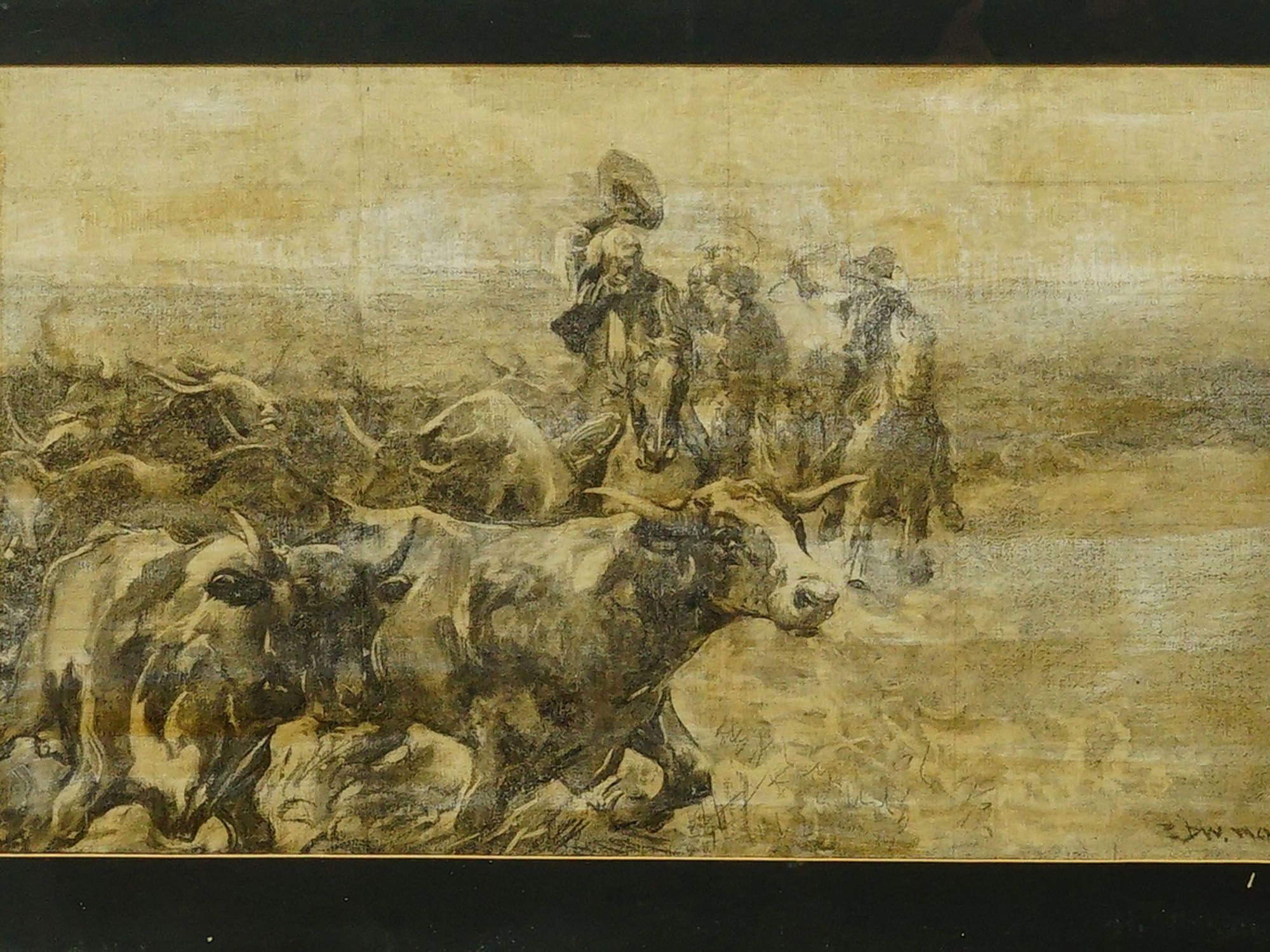AMERICAN EDWARD HOLSLAG WESTERN CATTLE DRIVE PAINTING