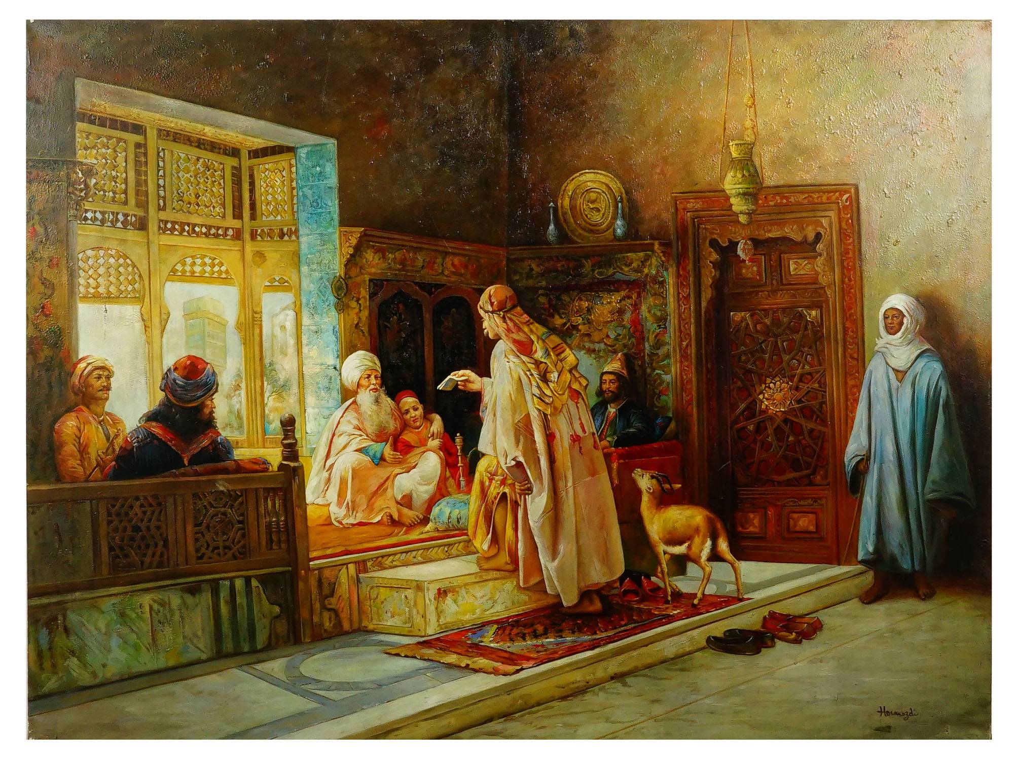 ORIENTALIST INTERIOR SCENE OIL PAINTING SIGNED HORMOZDI