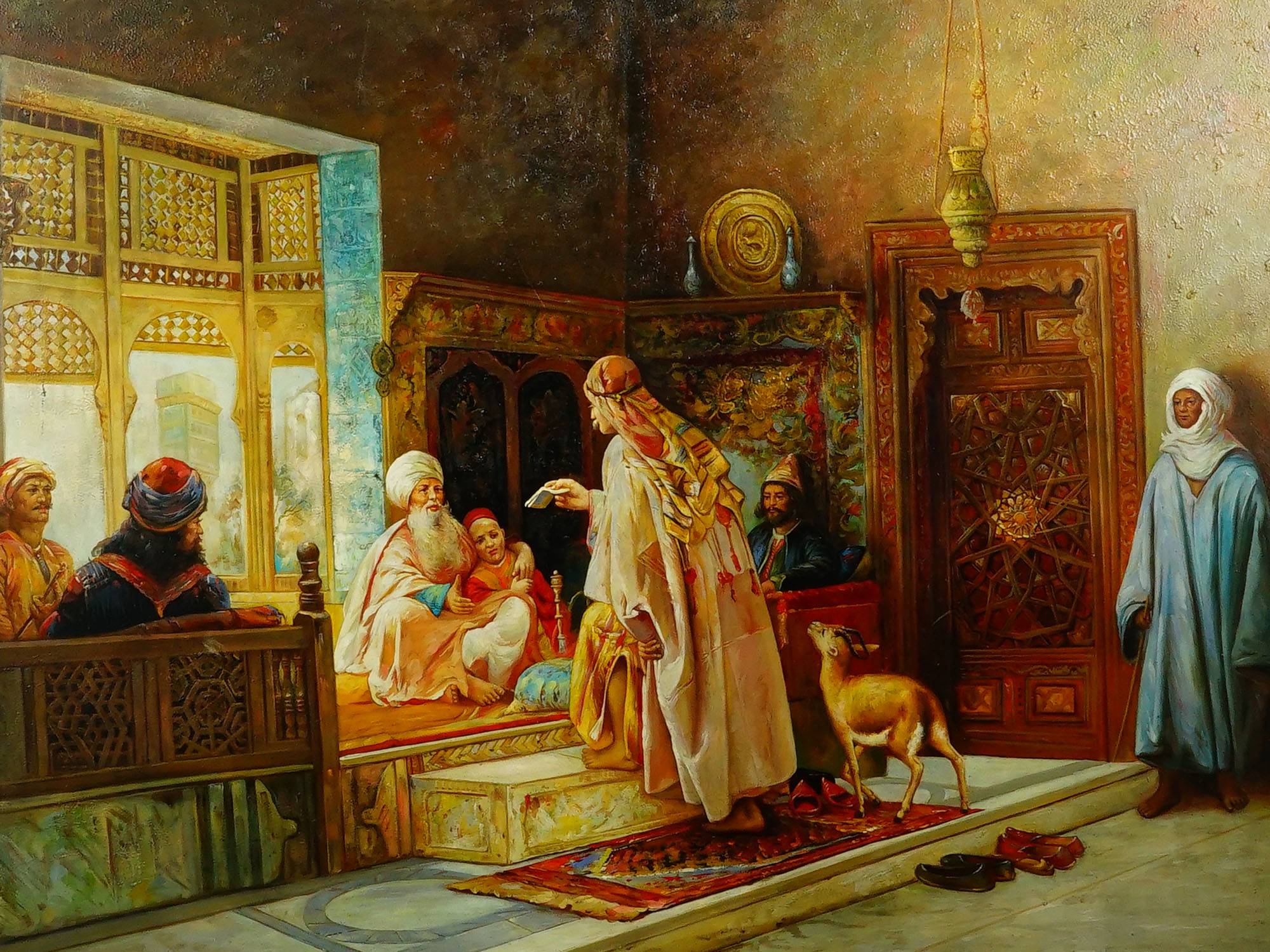 ORIENTALIST INTERIOR SCENE OIL PAINTING SIGNED HORMOZDI