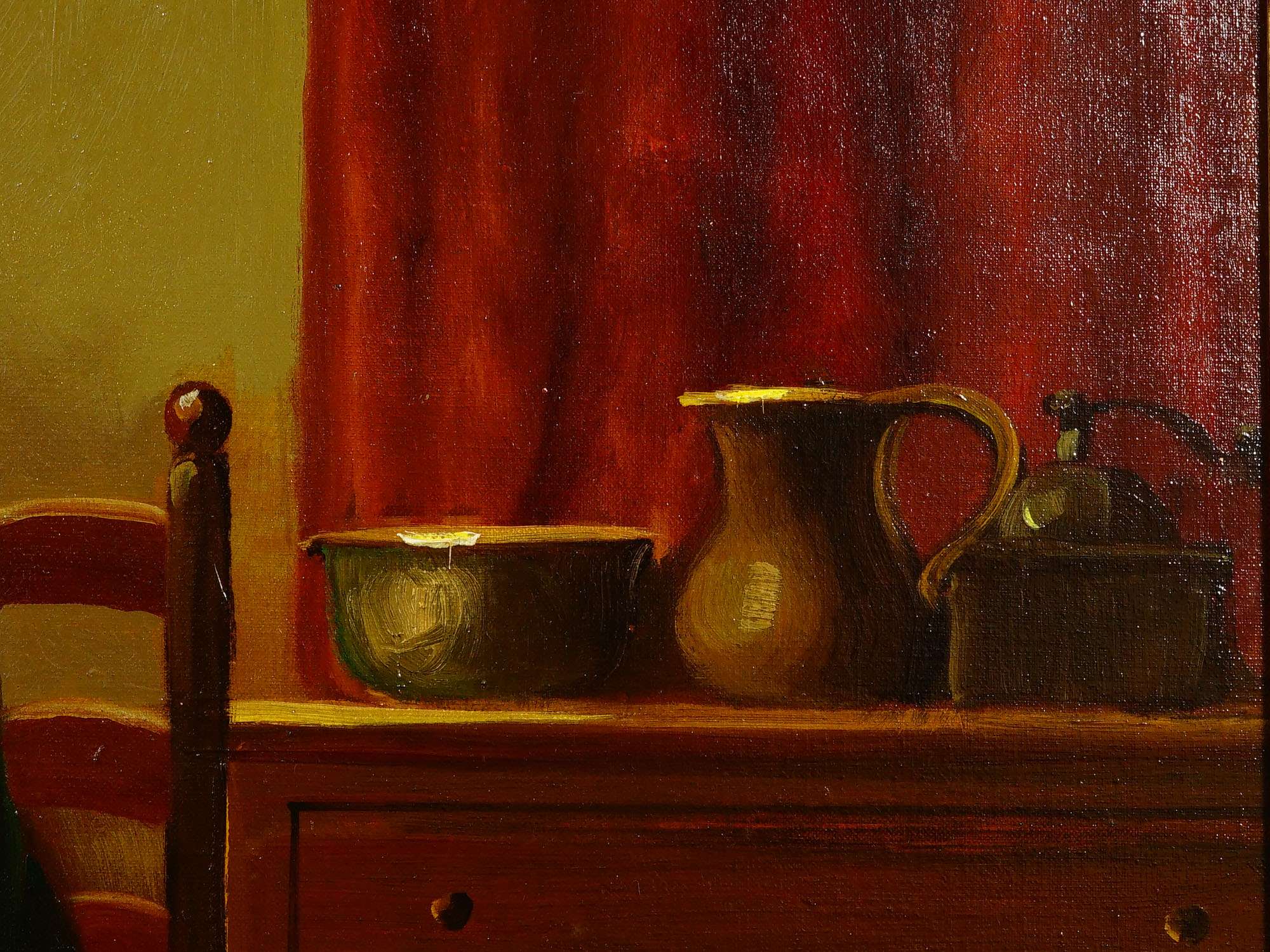 An antique oil on canvas genre painting by F. Holster, likely executed in the late 19th or early 20th century. The ...