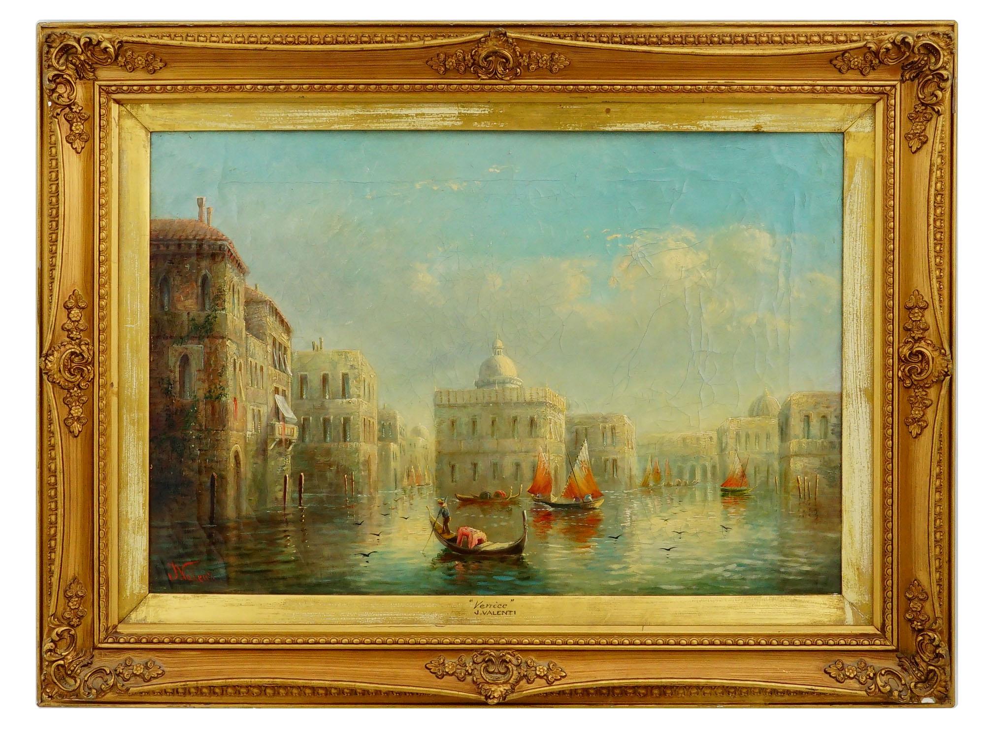 PAIR OF J. VALENTI VENETIAN CANAL OIL PAINTINGS