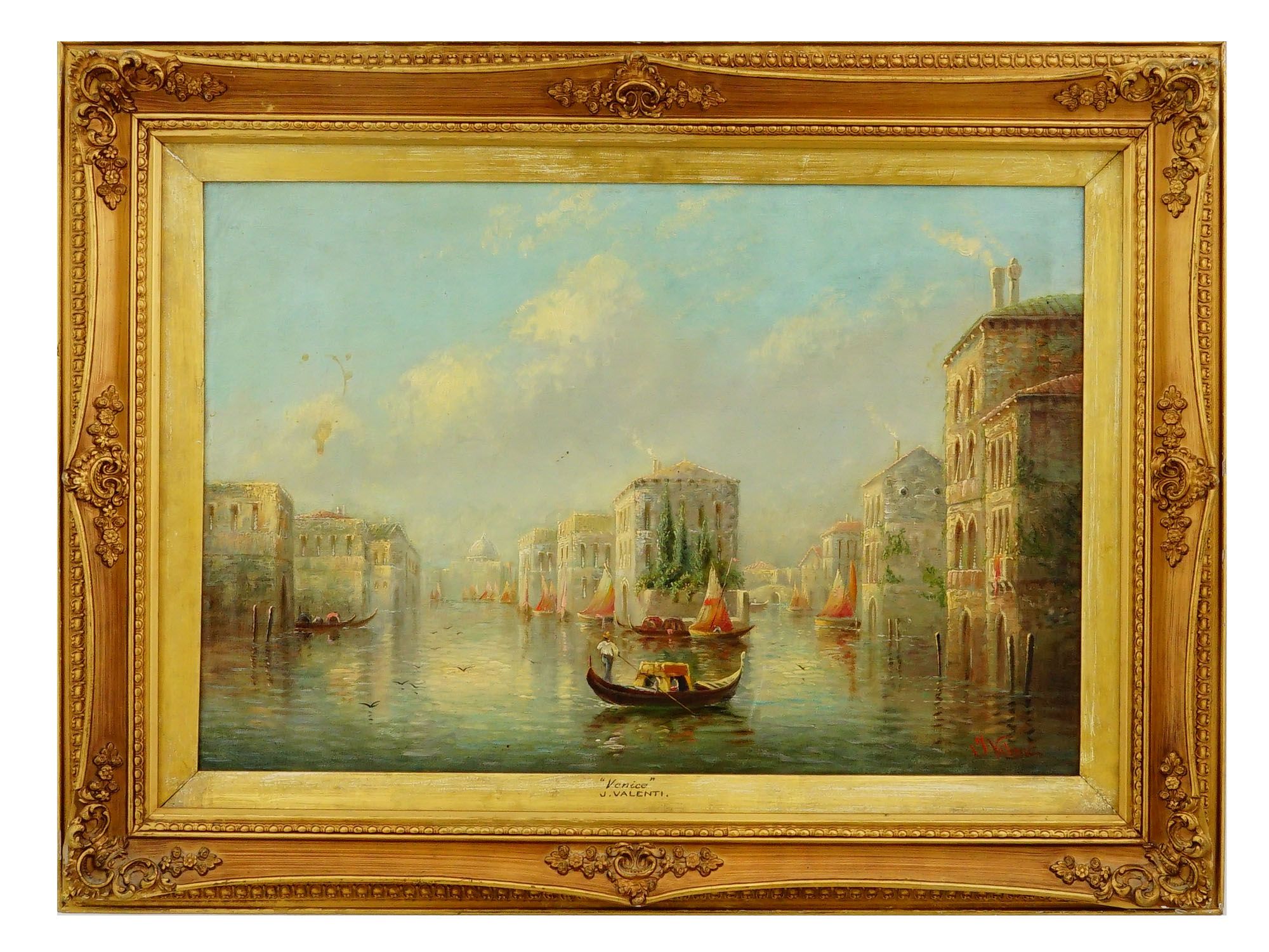 PAIR OF J. VALENTI VENETIAN CANAL OIL PAINTINGS