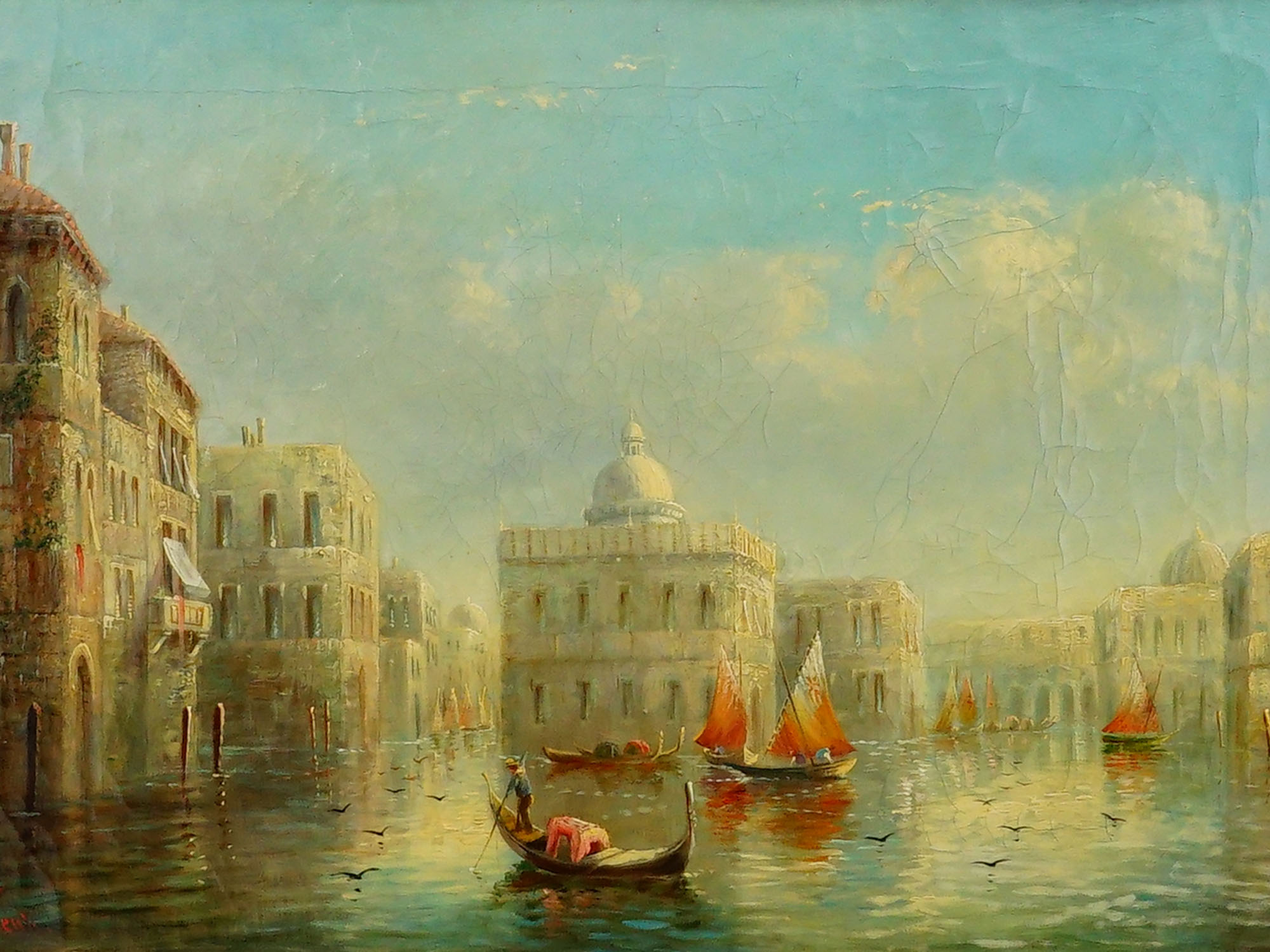 PAIR OF J. VALENTI VENETIAN CANAL OIL PAINTINGS