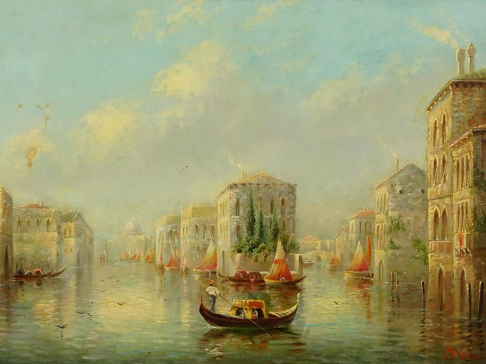 PAIR OF J. VALENTI VENETIAN CANAL OIL PAINTINGS