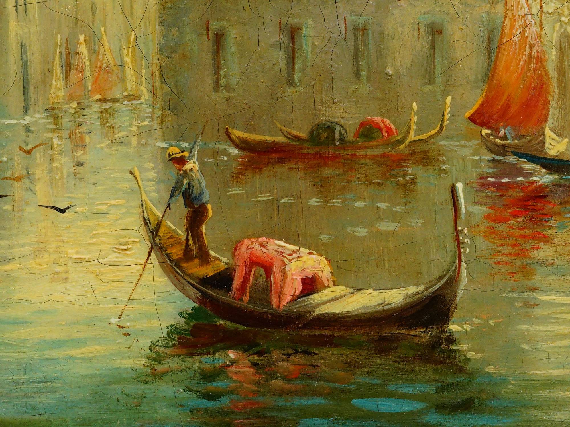 PAIR OF J. VALENTI VENETIAN CANAL OIL PAINTINGS