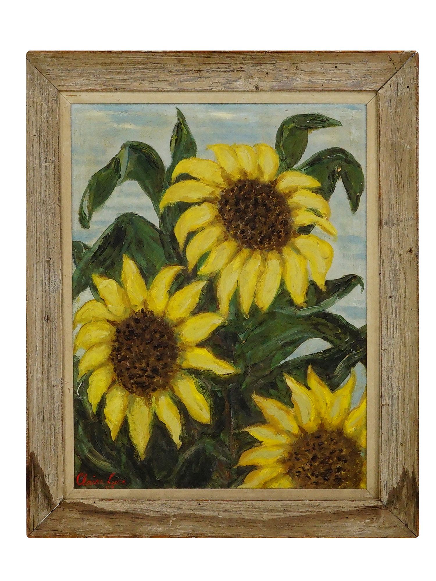 CLAIRE LUCE AMERICAN OIL PAINTING SUNFLOWERS 1949