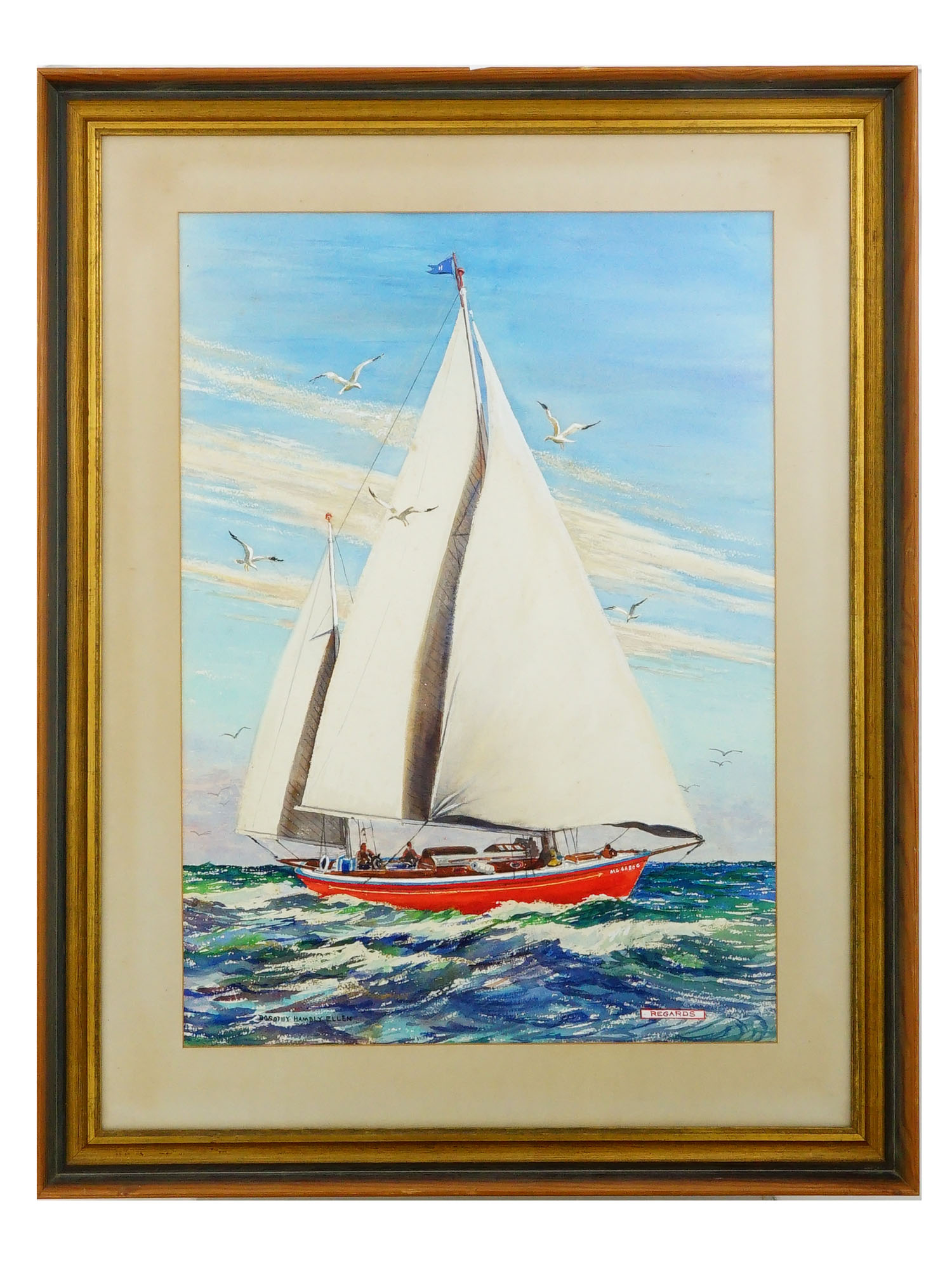 AMERICAN DOROTHY HAMBLY ELLEN SAILBOAT WATERCOLOR PAINTING