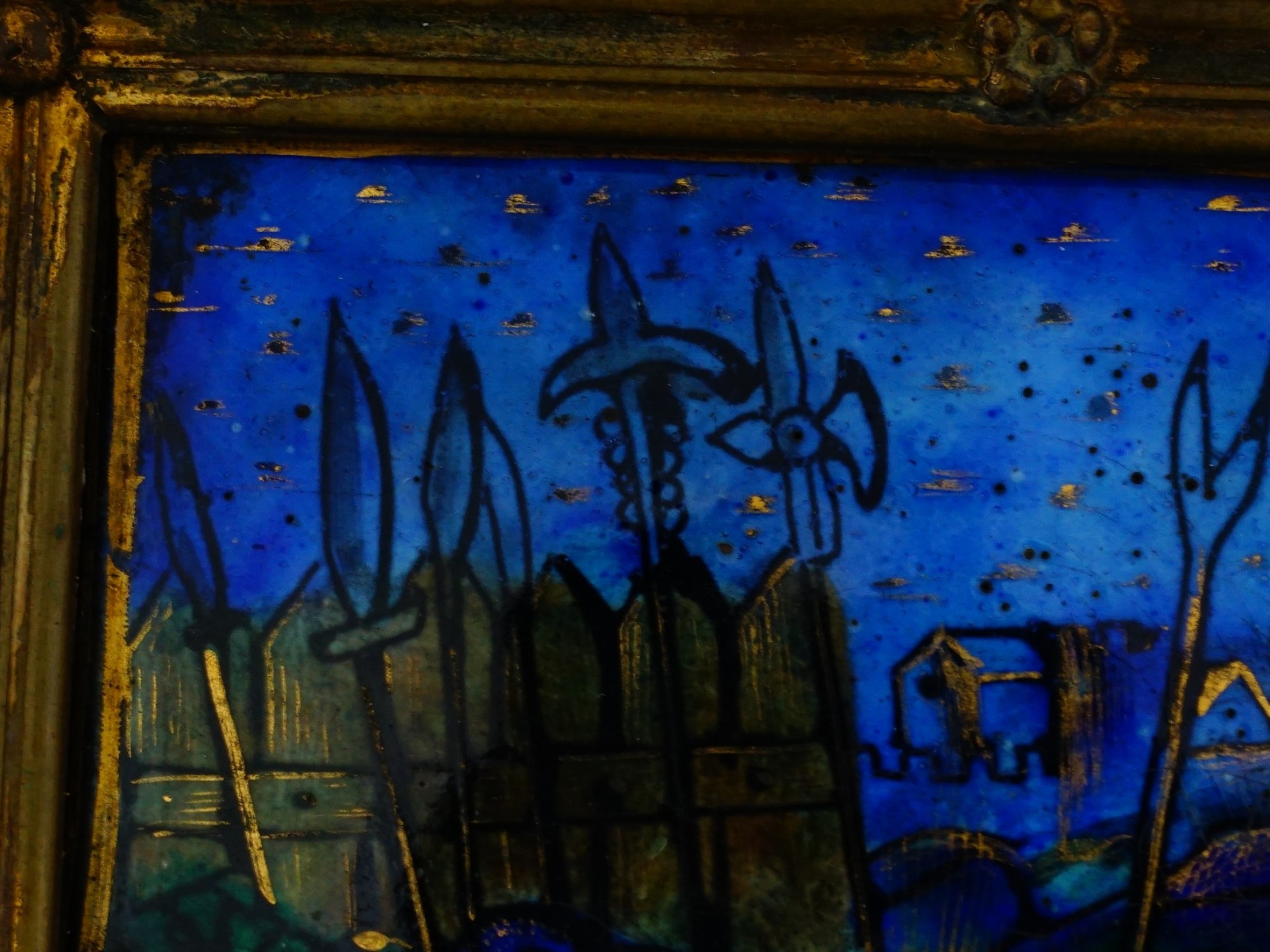 ANTIQUE 17TH C LIMOGES ENAMEL AND BRASS ICON TRIPTYCH