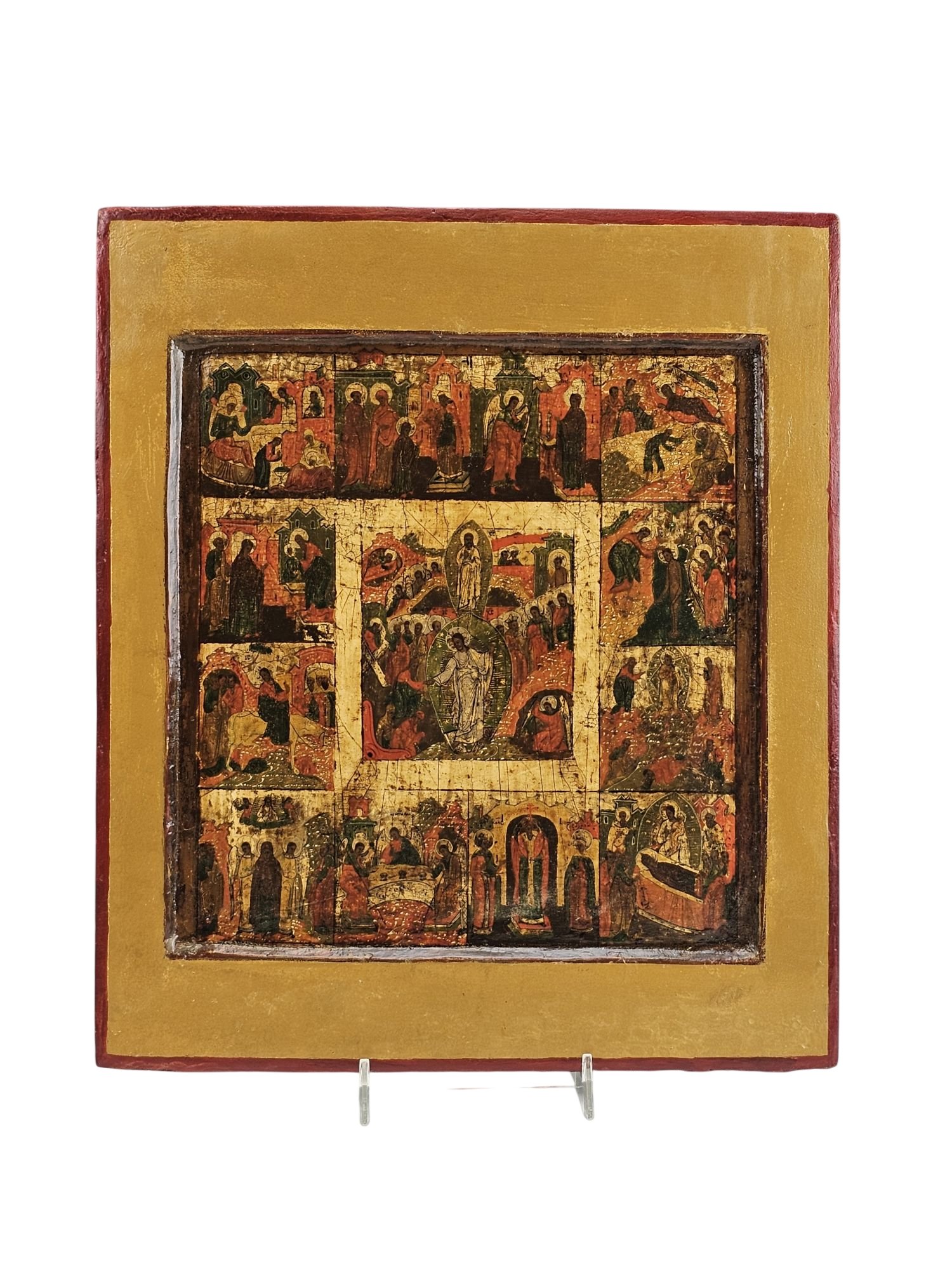 17TH/18TH C. RUSSIAN ICON RESURRECTION & FEASTS WITH KOVCHEG