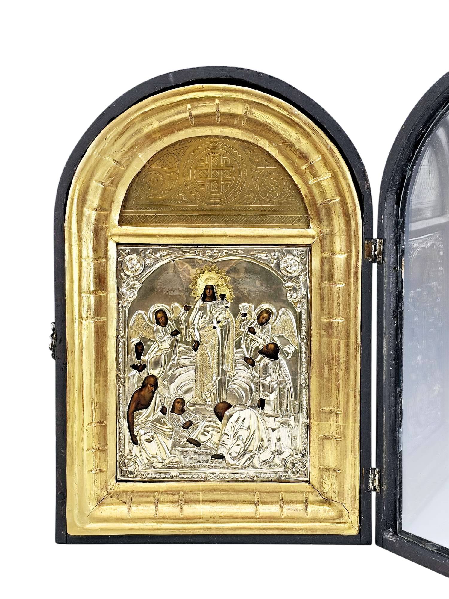 ANTIQUE 19TH C RUSSIAN 84 SILVER ICON JOY OF ALL WHO SORROW
