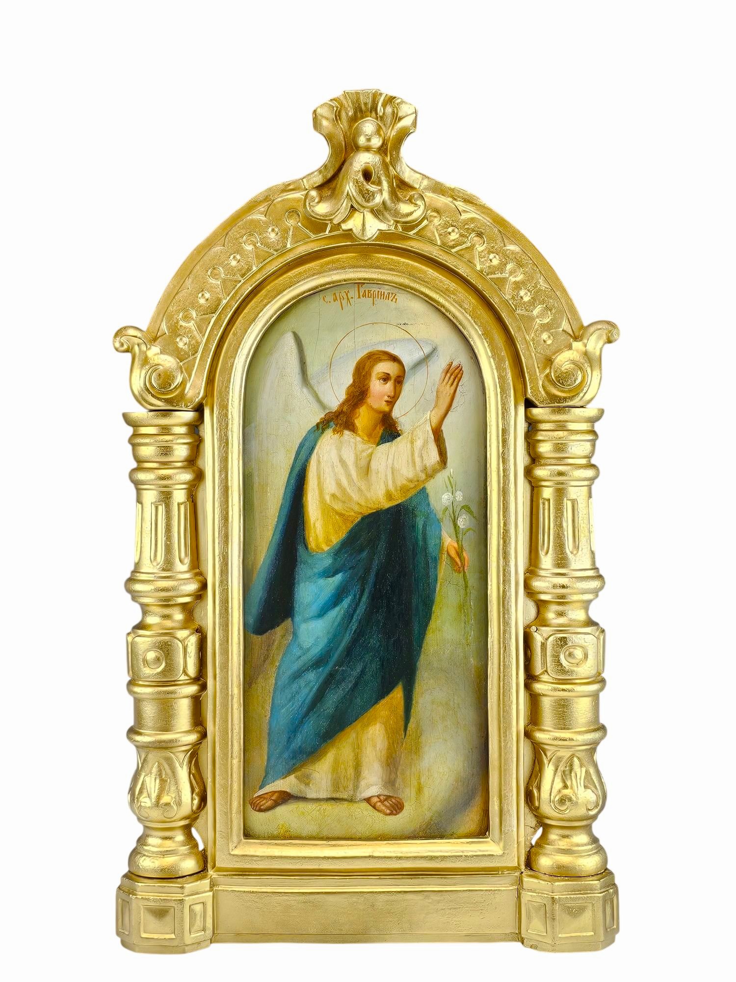 MONUMENTAL 19TH C RUSSIAN ORTHODOX ICON OF ARCHANGEL GABRIEL