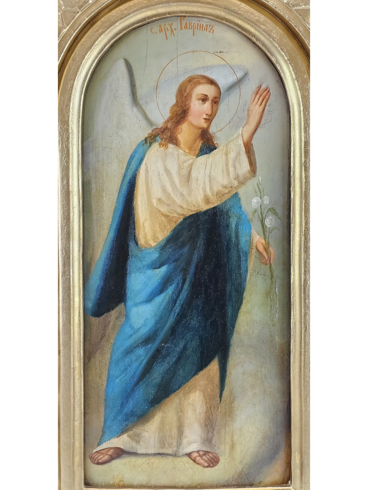 MONUMENTAL 19TH C RUSSIAN ORTHODOX ICON OF ARCHANGEL GABRIEL