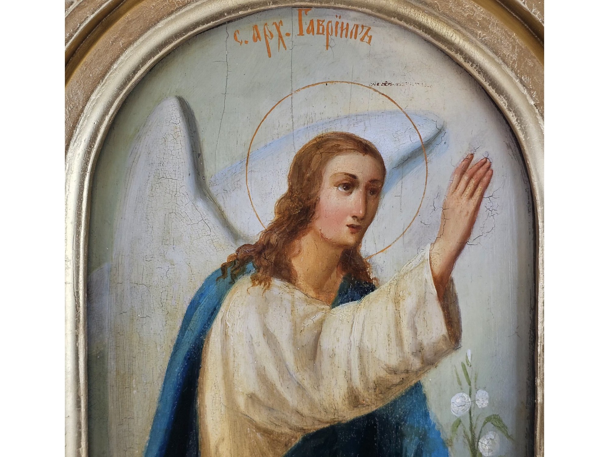 MONUMENTAL 19TH C RUSSIAN ORTHODOX ICON OF ARCHANGEL GABRIEL