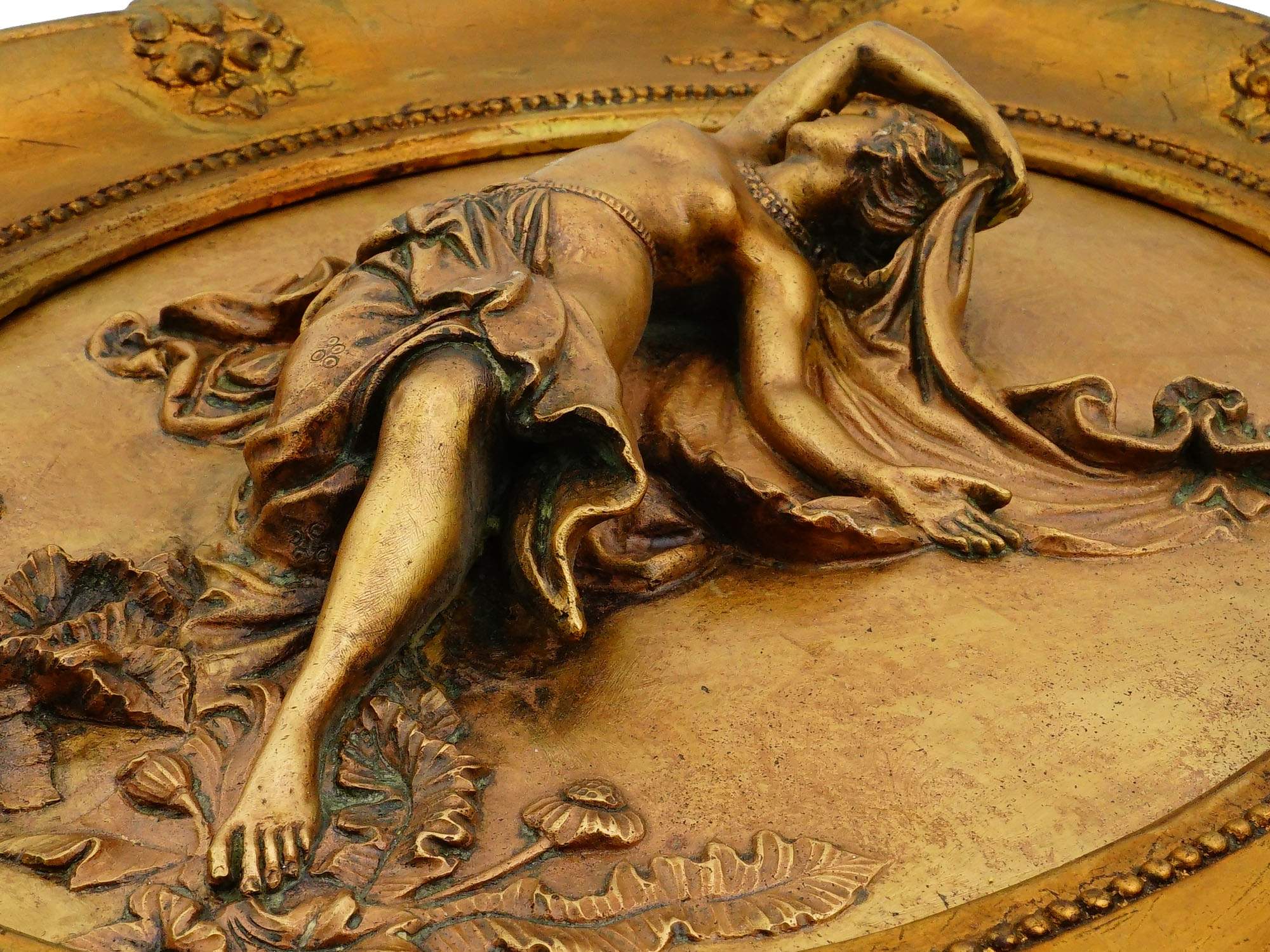 PAIR ANTIQUE EUROPEAN ART NOUVEAU BRONZE RELIEF PLAQUES