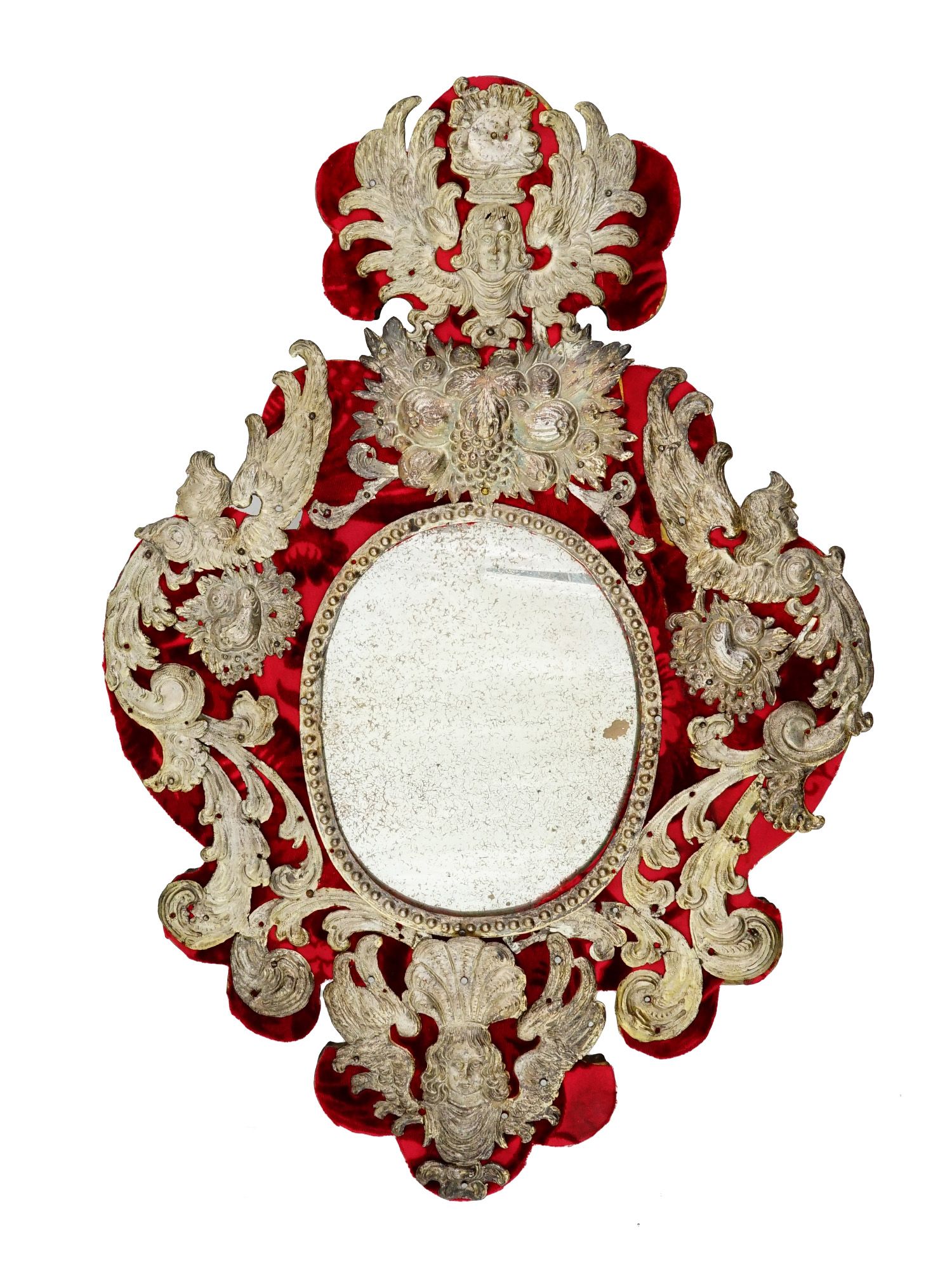 ITALIAN BAROQUE SILVER-PLATED REPOUSSE WALL MIRROR