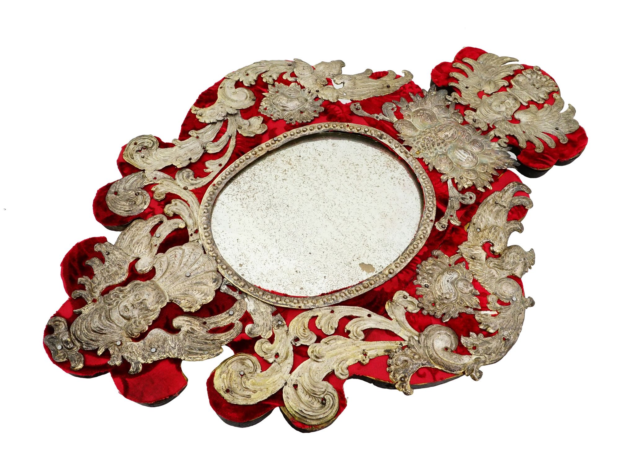 ITALIAN BAROQUE SILVER-PLATED REPOUSSE WALL MIRROR