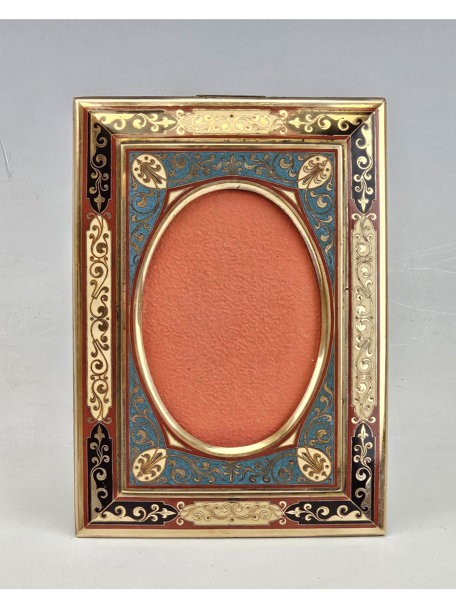 ANTIQUE FRENCH CHAMPLEVE ENAMEL GILT BRONZE PICTURE FRAME