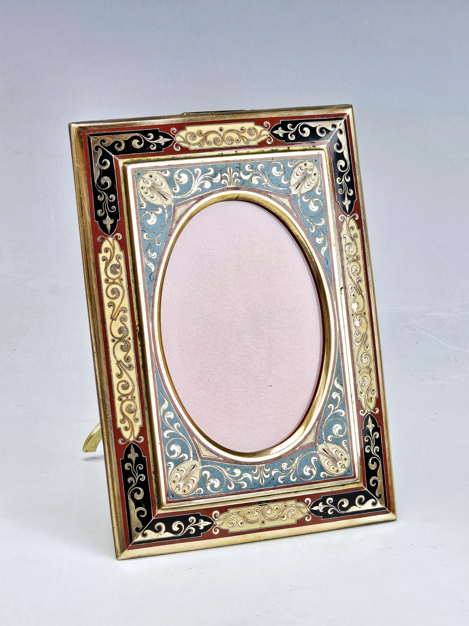 ANTIQUE FRENCH CHAMPLEVE ENAMEL GILT BRONZE PICTURE FRAME