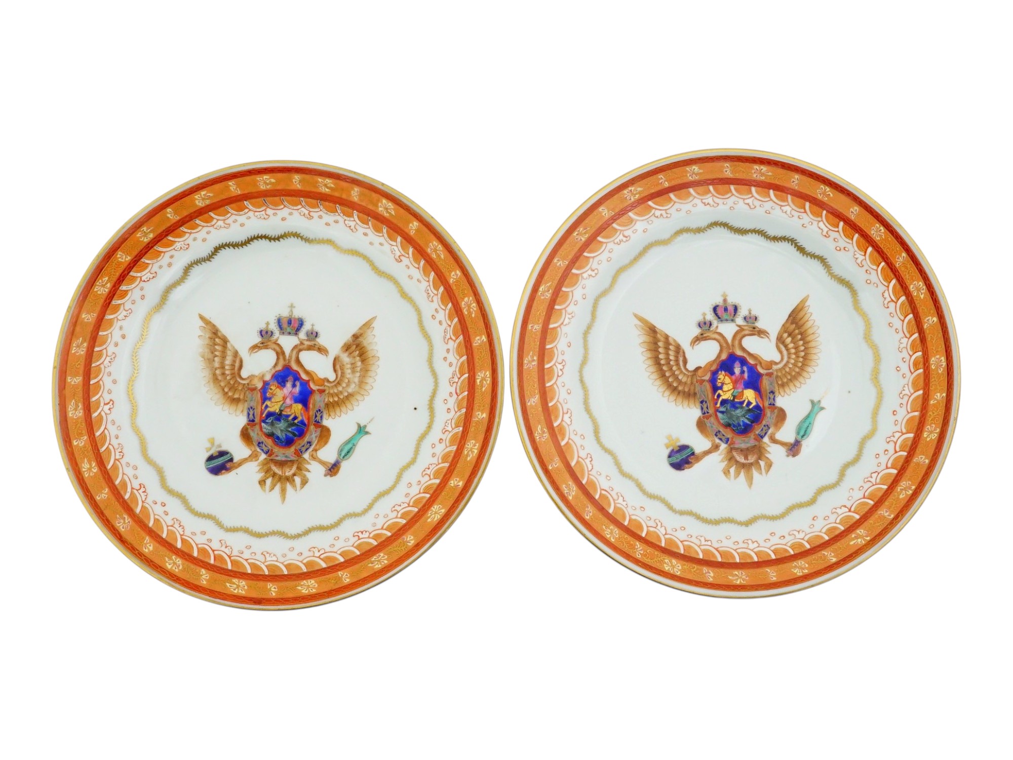 CHINESE EXPORT PORCELAIN PLATES RUSSIAN COAT OF ARMS