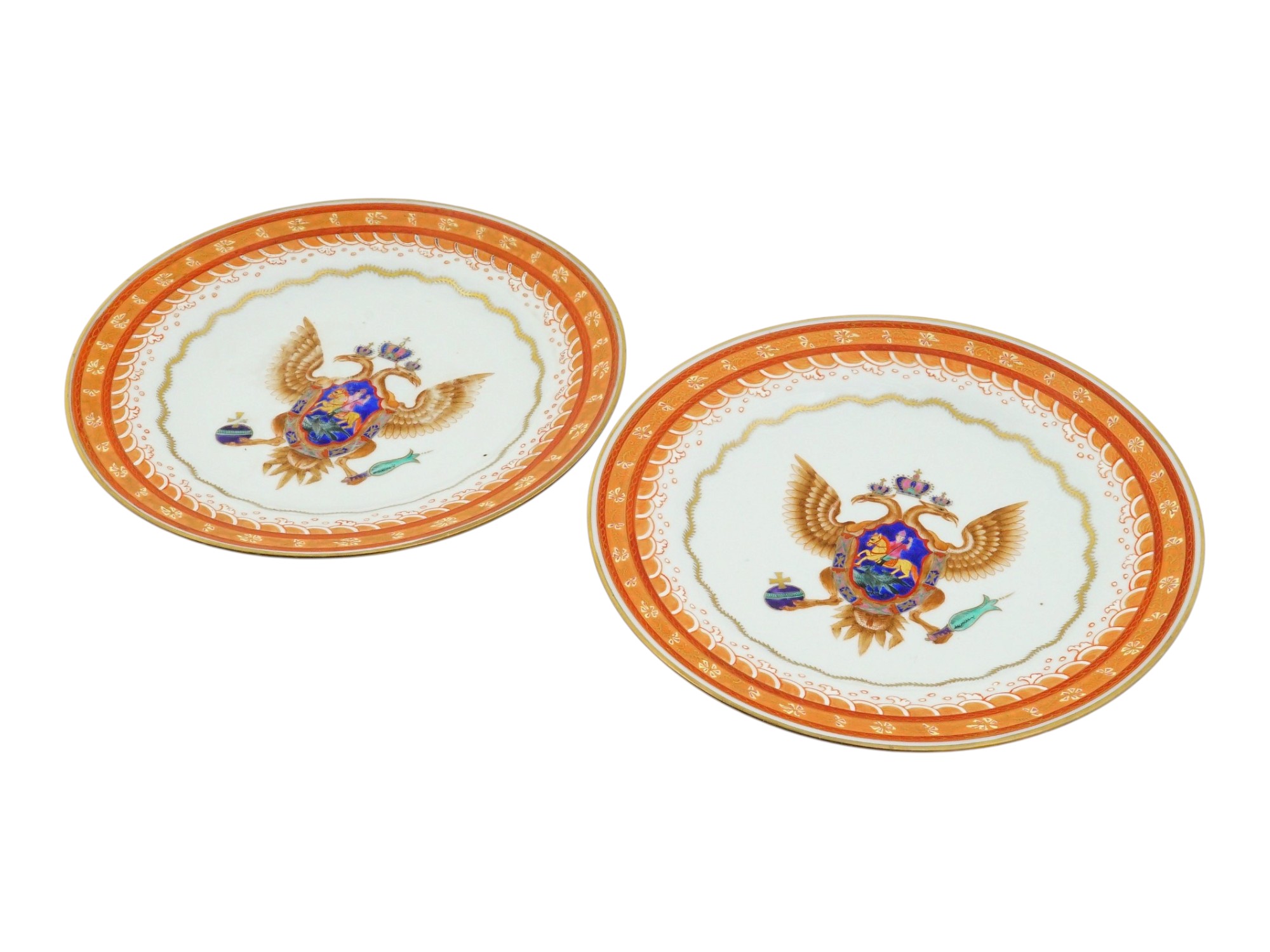 CHINESE EXPORT PORCELAIN PLATES RUSSIAN COAT OF ARMS