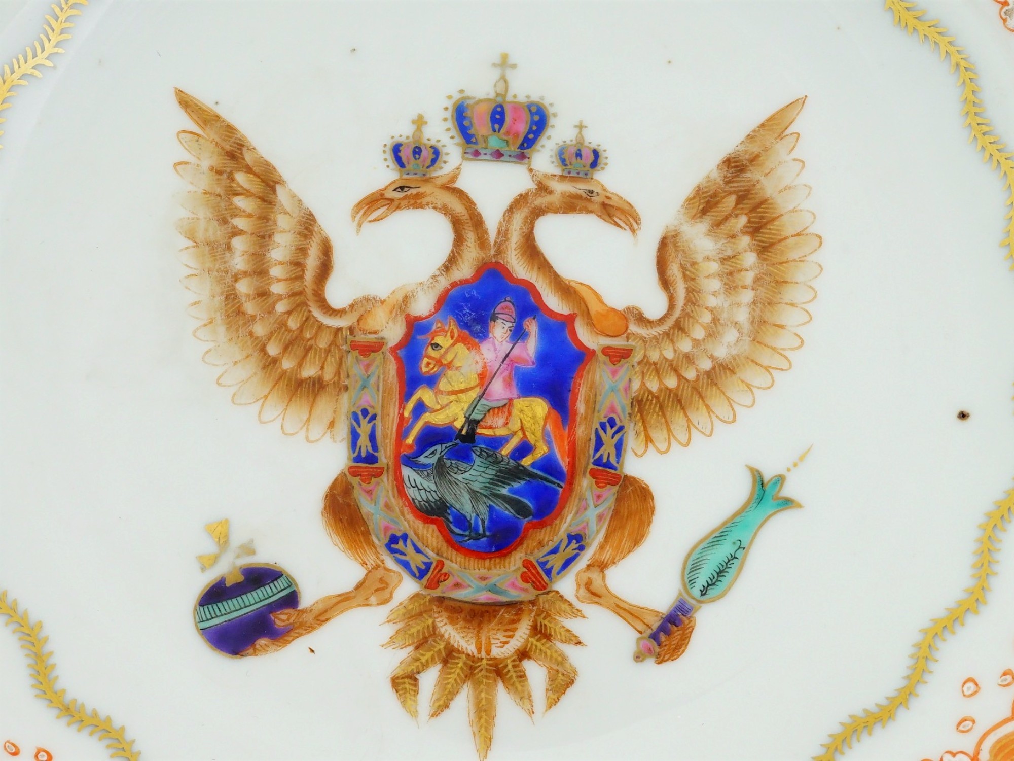 CHINESE EXPORT PORCELAIN PLATES RUSSIAN COAT OF ARMS