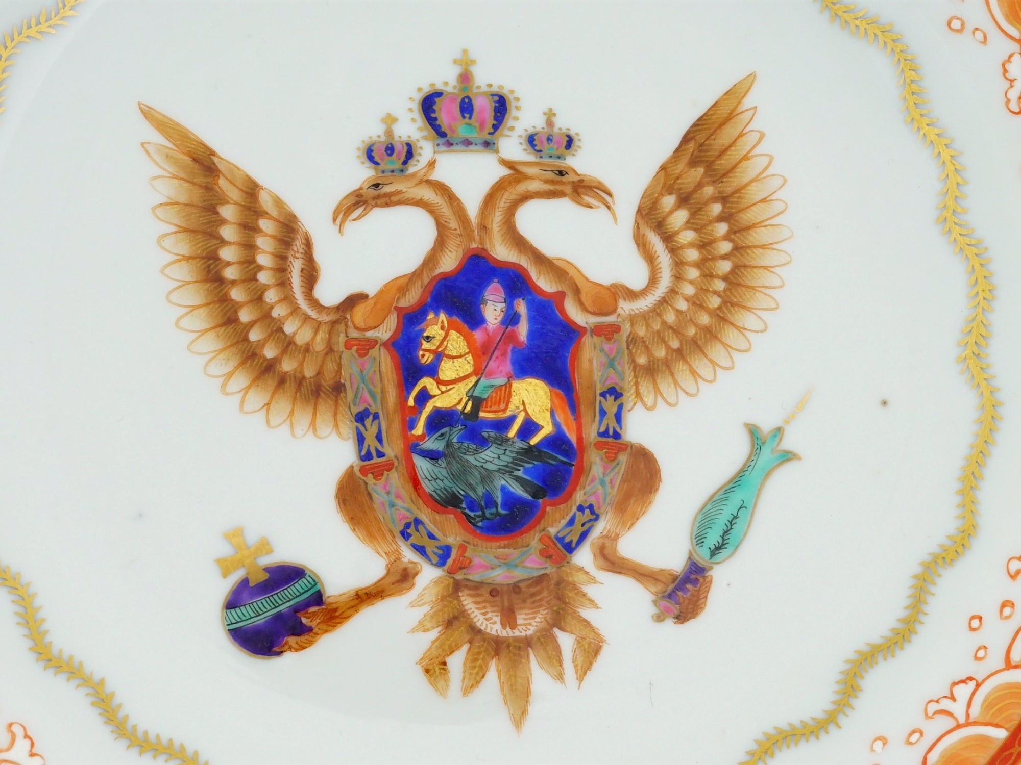 CHINESE EXPORT PORCELAIN PLATES RUSSIAN COAT OF ARMS