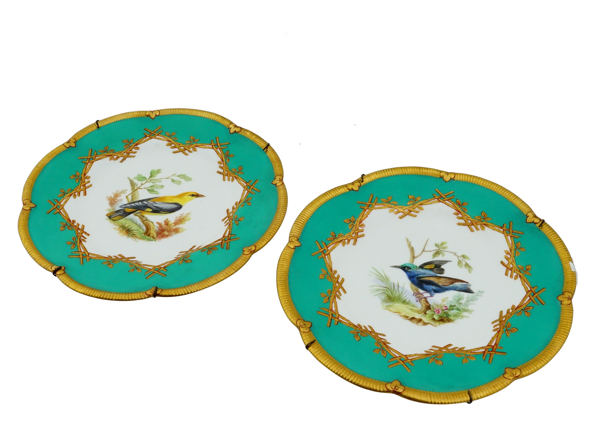 PAIR OF WILLIAM MORTLOCK PORCELAIN BIRD PLATES