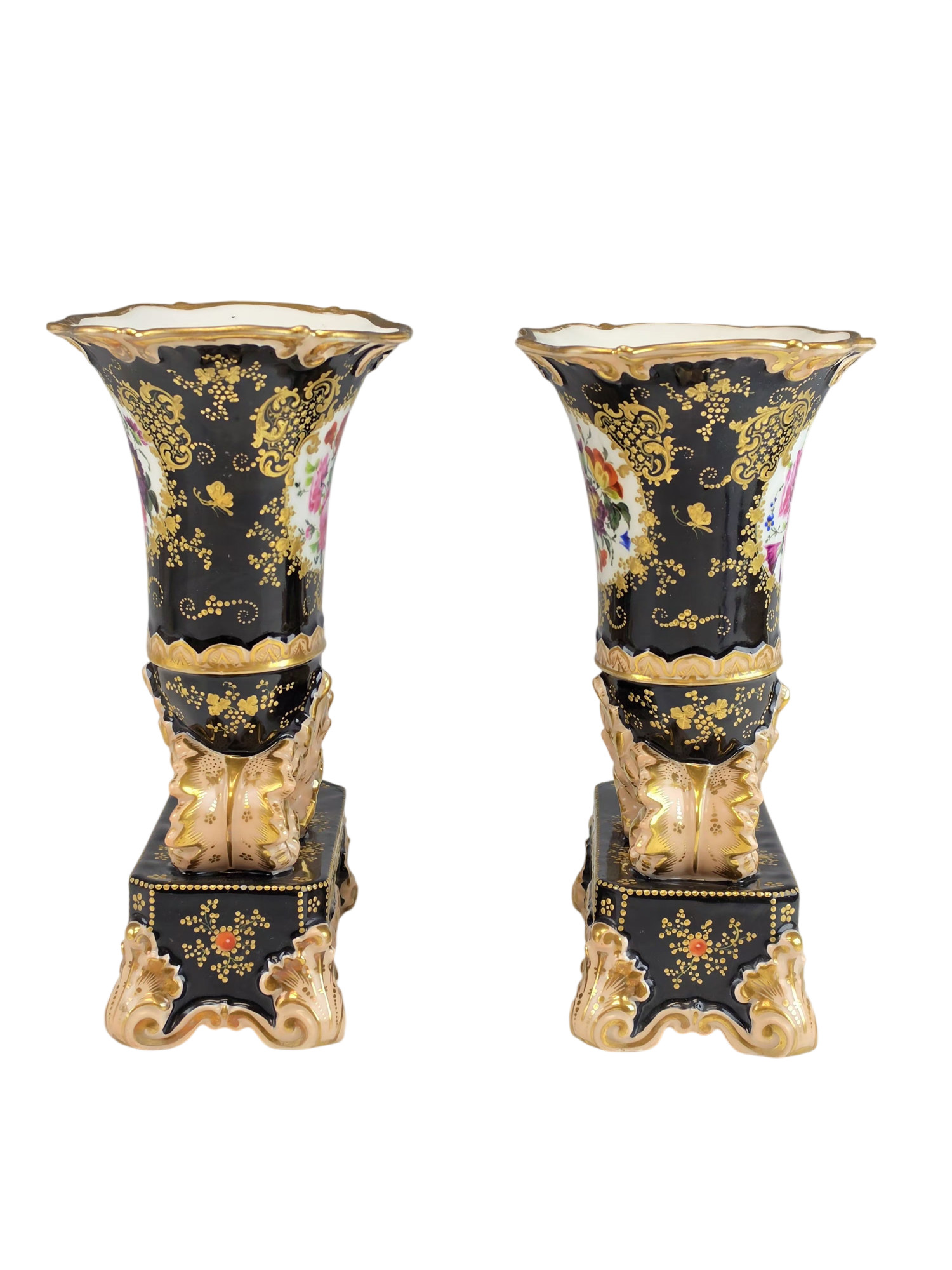 PAIR OF 19TH C FRENCH PORCELAIN SWAN VASES ATTR JACOB PETIT