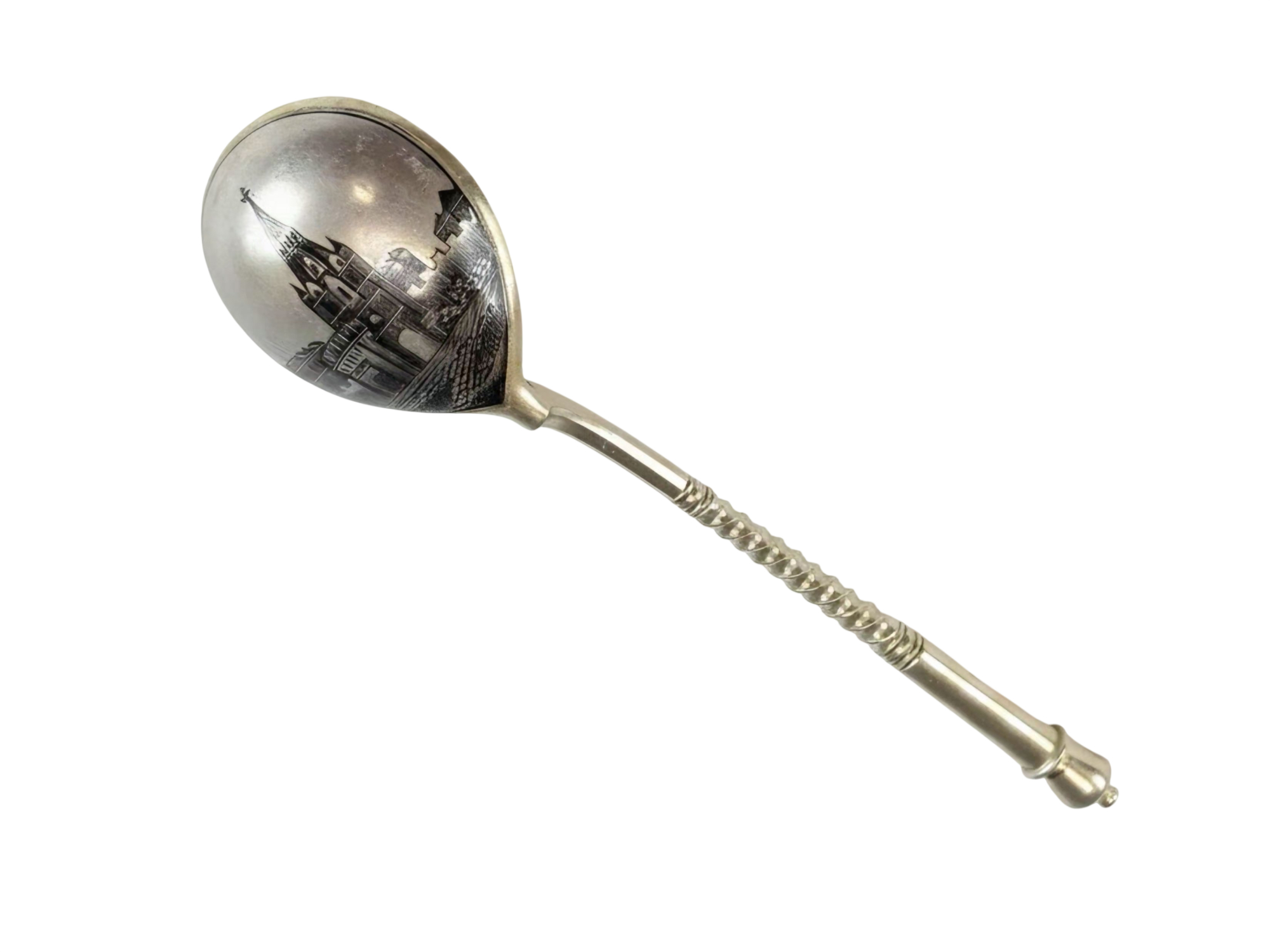 ANTIQUE RUSSIAN SILVER NIELLO SERVING SPOON KHLEBNIKOV 1888