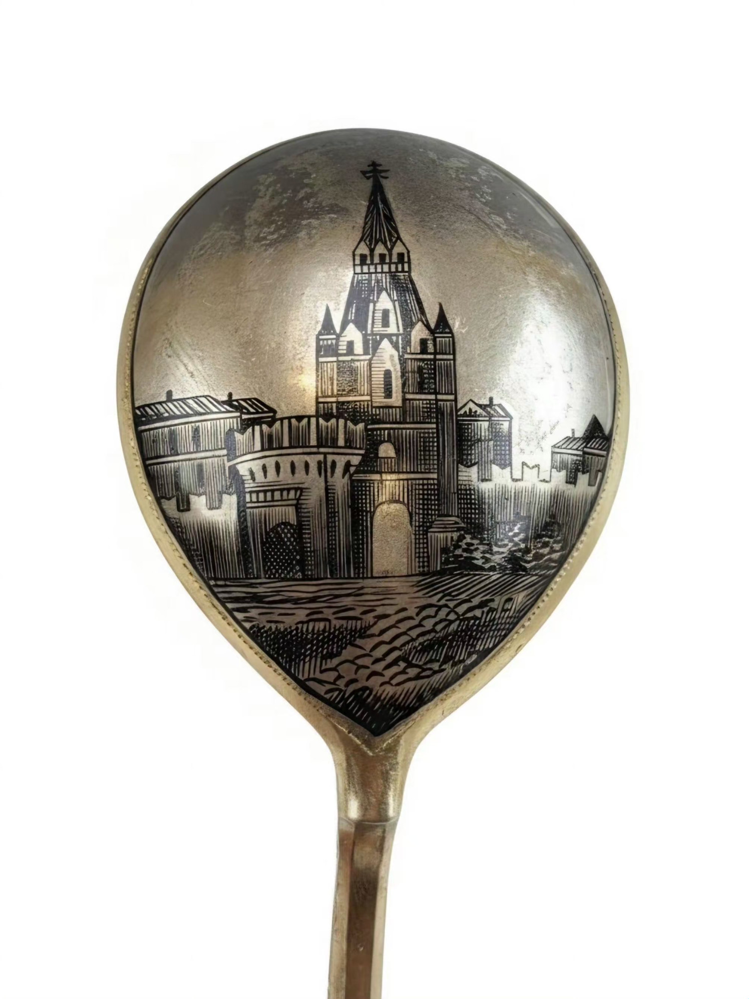 ANTIQUE RUSSIAN SILVER NIELLO SERVING SPOON KHLEBNIKOV 1888