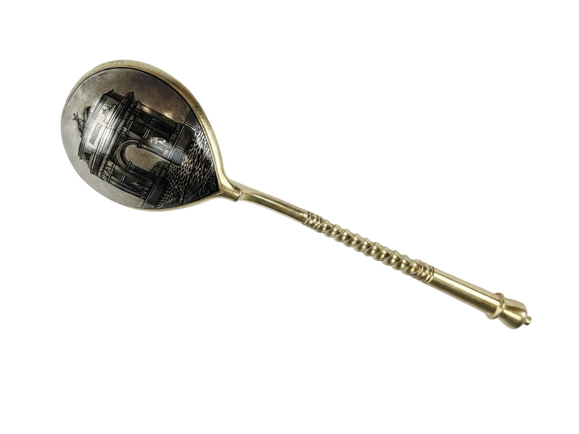 ANTIQUE RUSSIAN SILVER NIELLO SERVING SPOON KHLEBNIKOV 1888