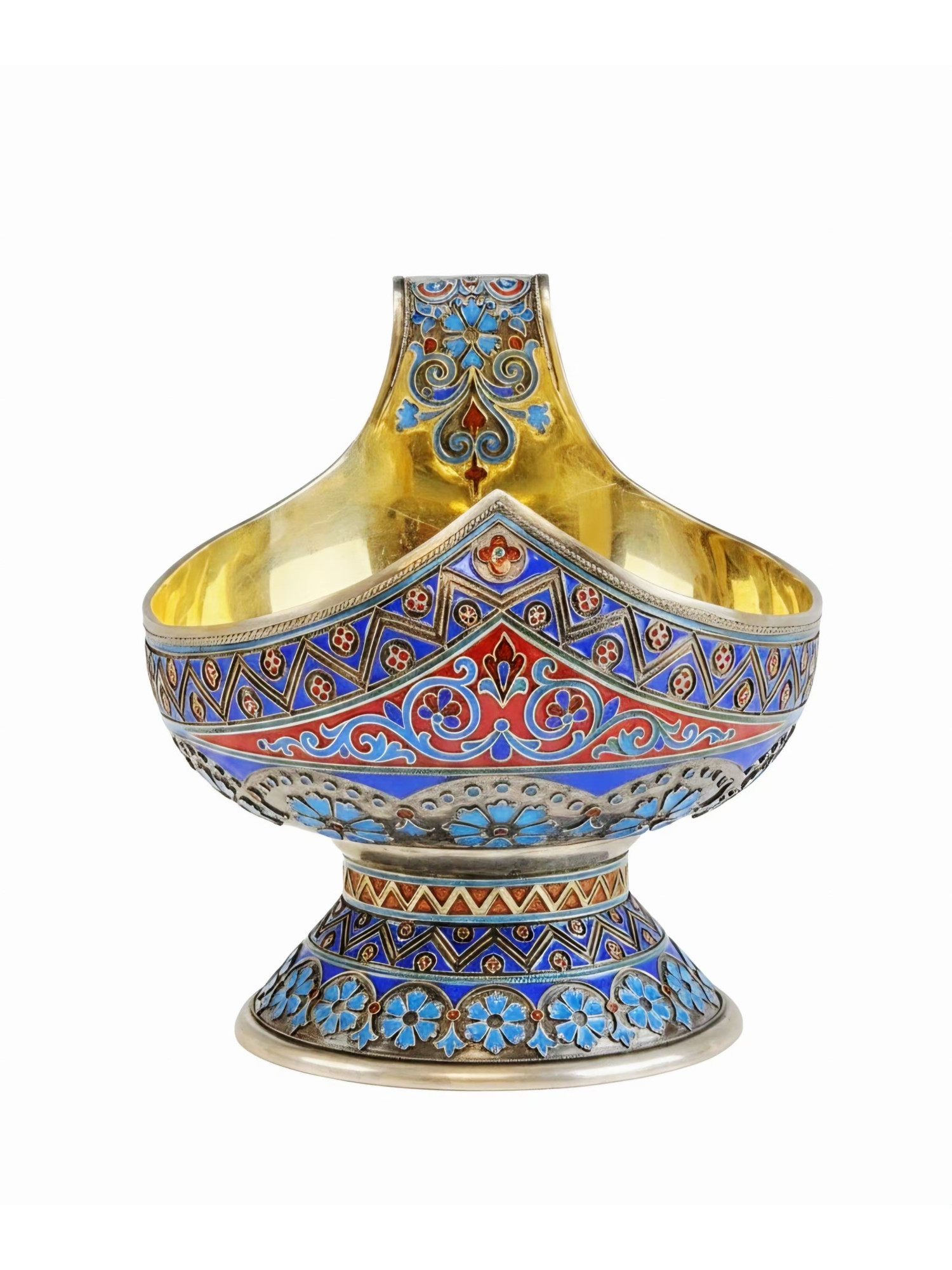 LARGE RUSSIAN SILVER GILT ENAMEL KOVSH