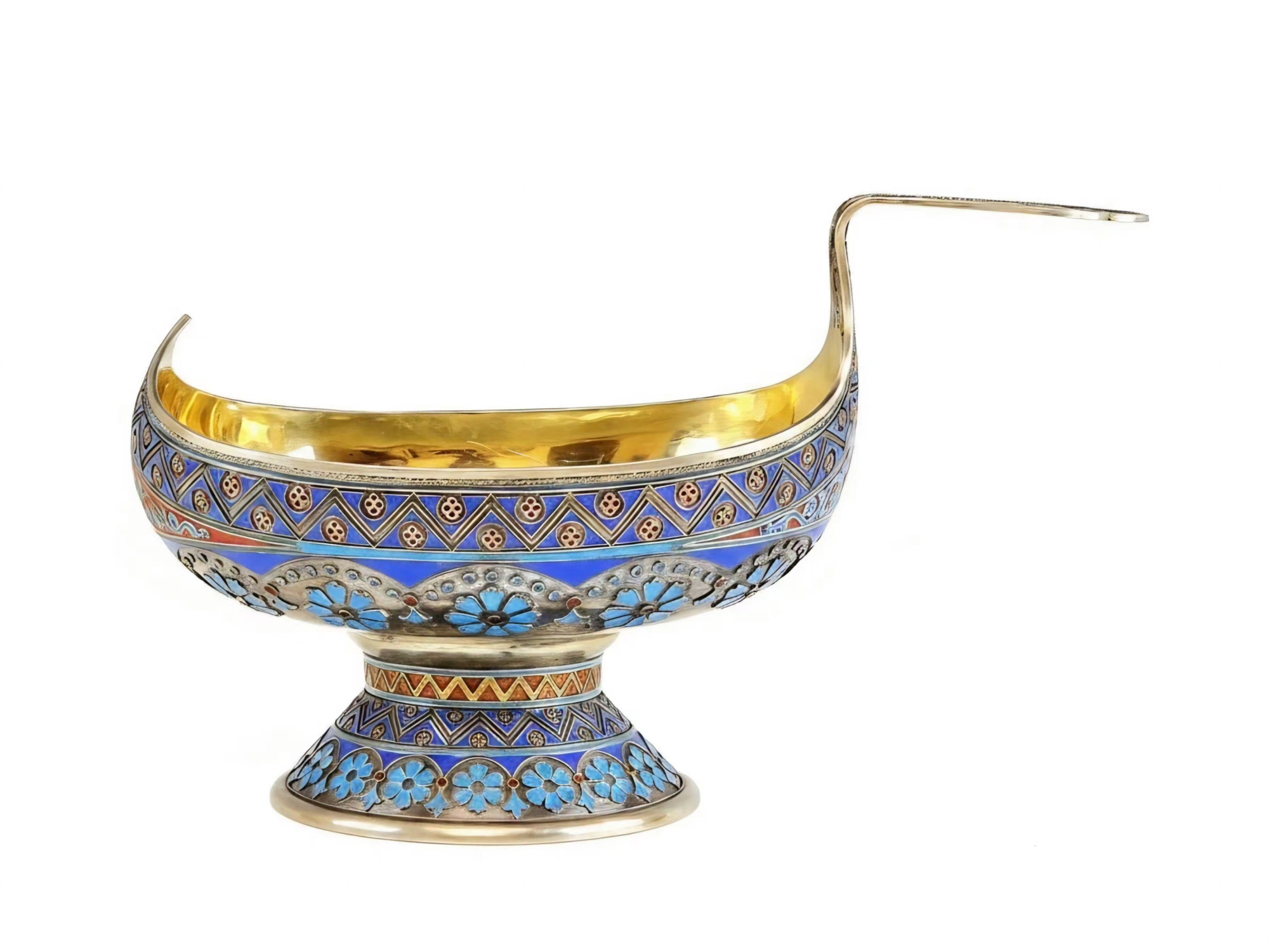 LARGE RUSSIAN SILVER GILT ENAMEL KOVSH