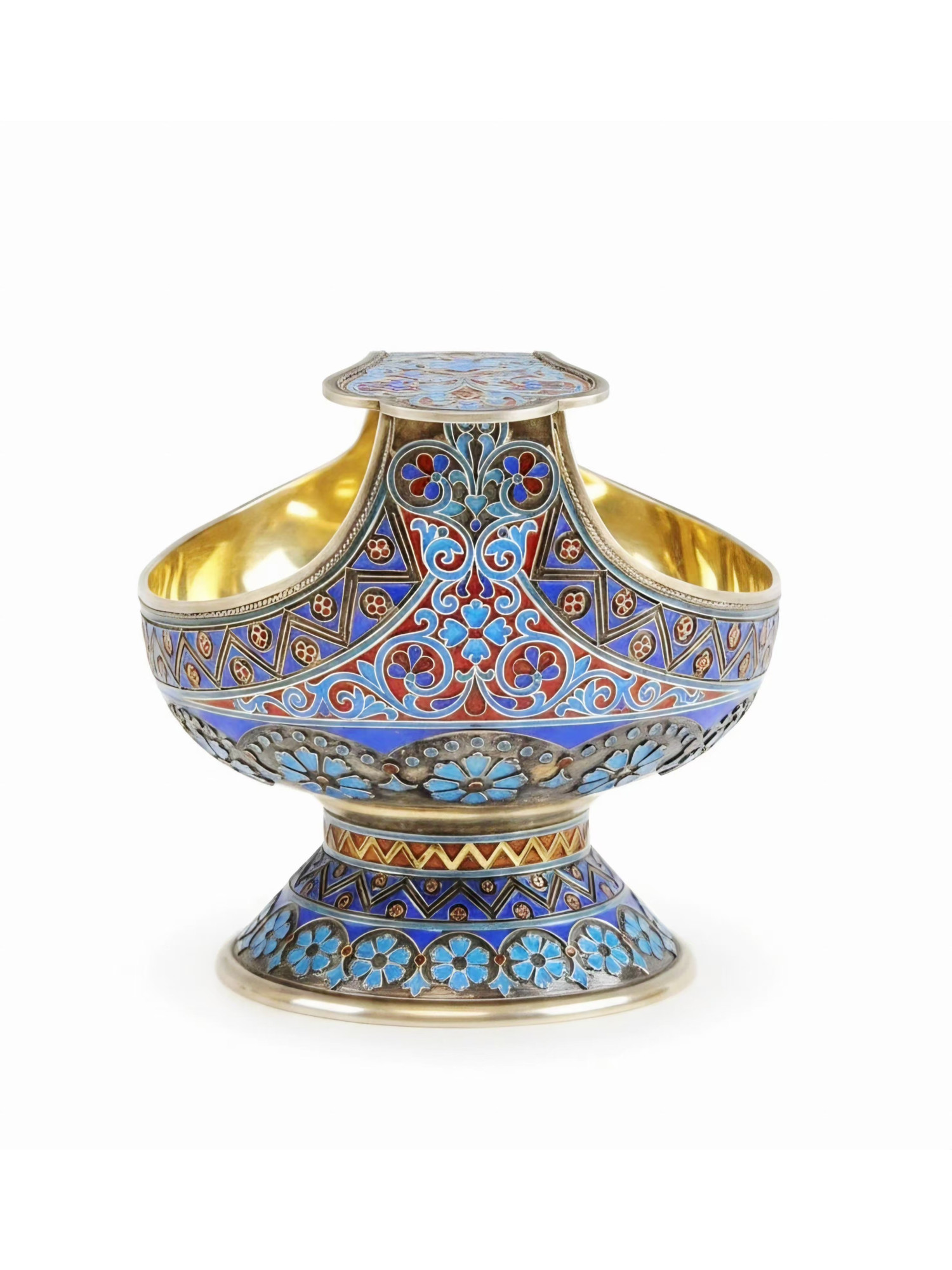 LARGE RUSSIAN SILVER GILT ENAMEL KOVSH