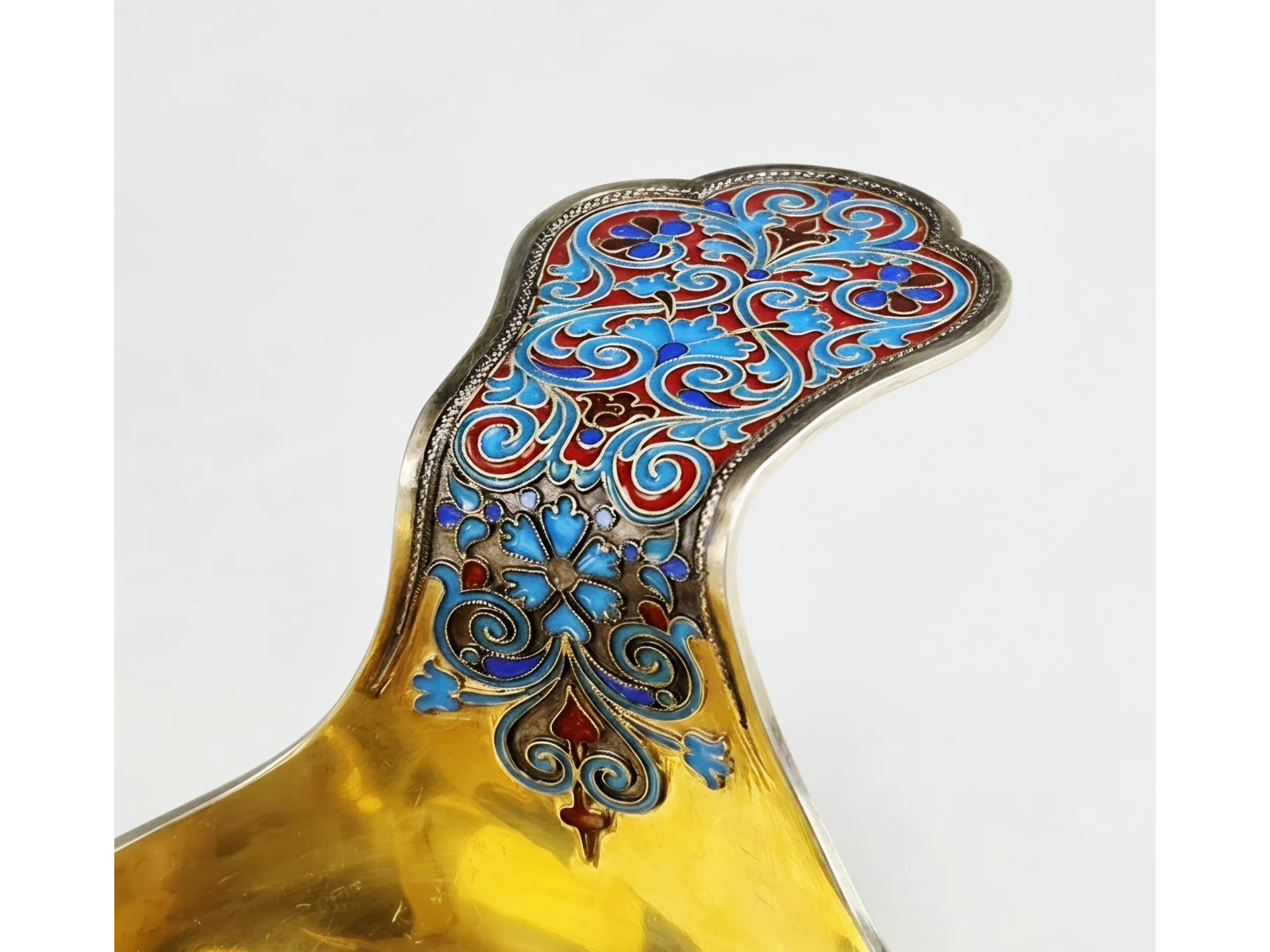 LARGE RUSSIAN SILVER GILT ENAMEL KOVSH