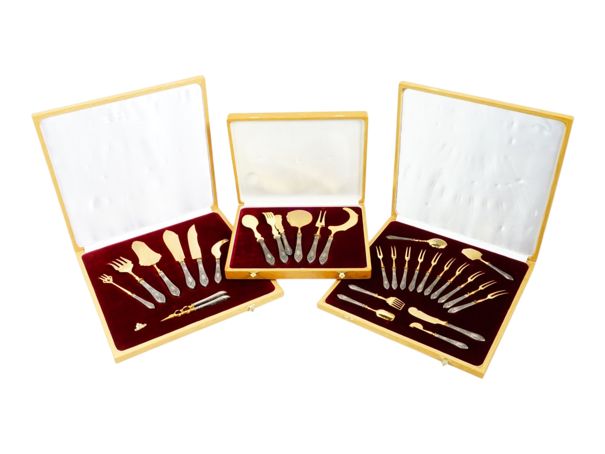 RUSSIAN GRACHEV BROTHERS SILVER FISH CUTLERY SET W CASES