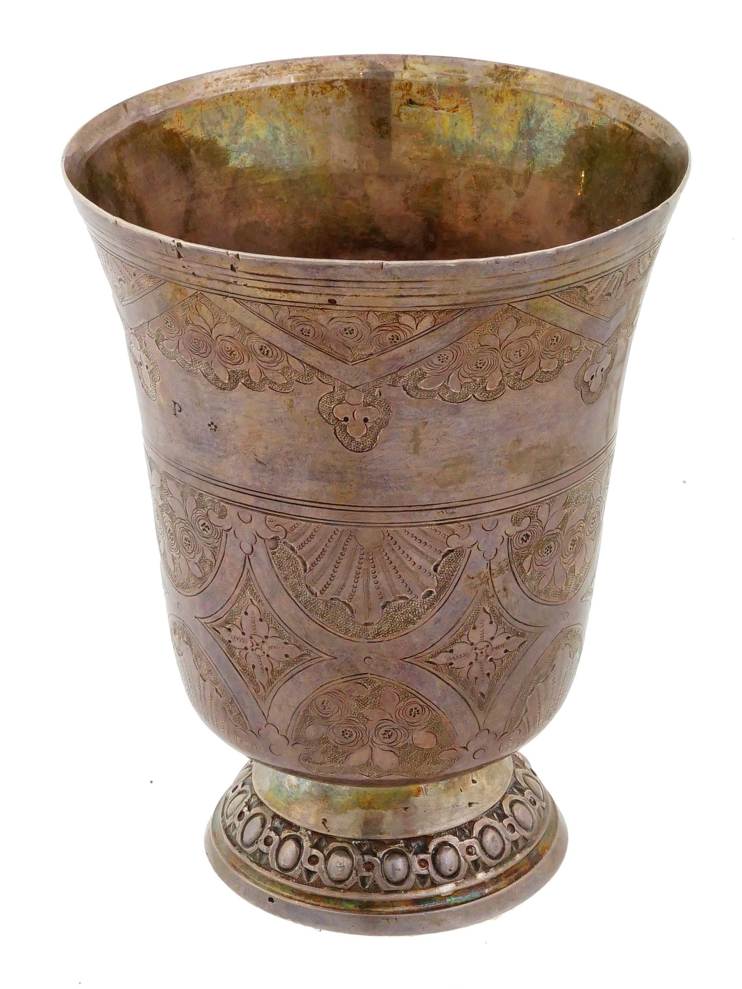 ANTIQUE 18TH C FRENCH ENGRAVED SILVER BEAKER