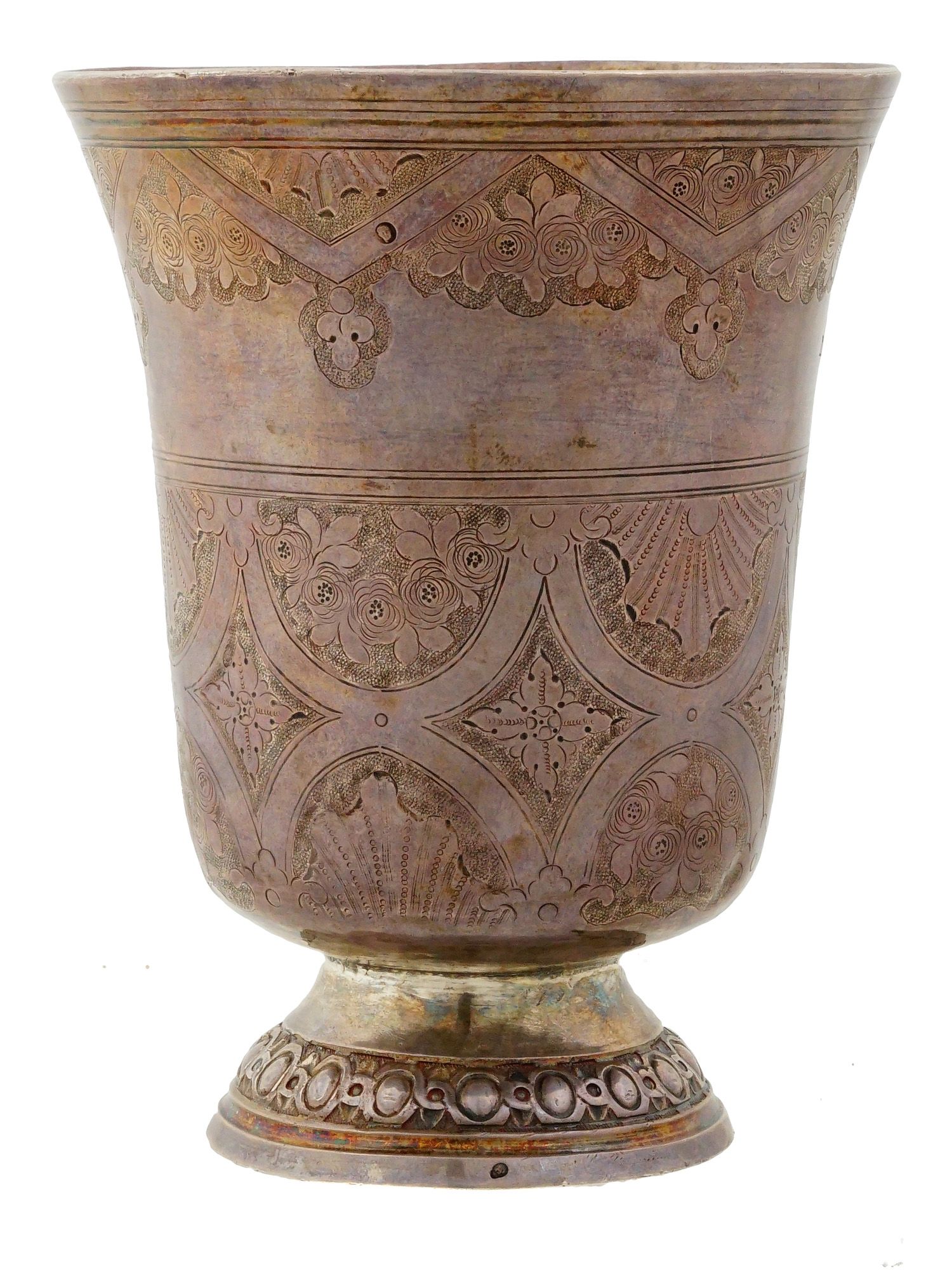 ANTIQUE 18TH C FRENCH ENGRAVED SILVER BEAKER
