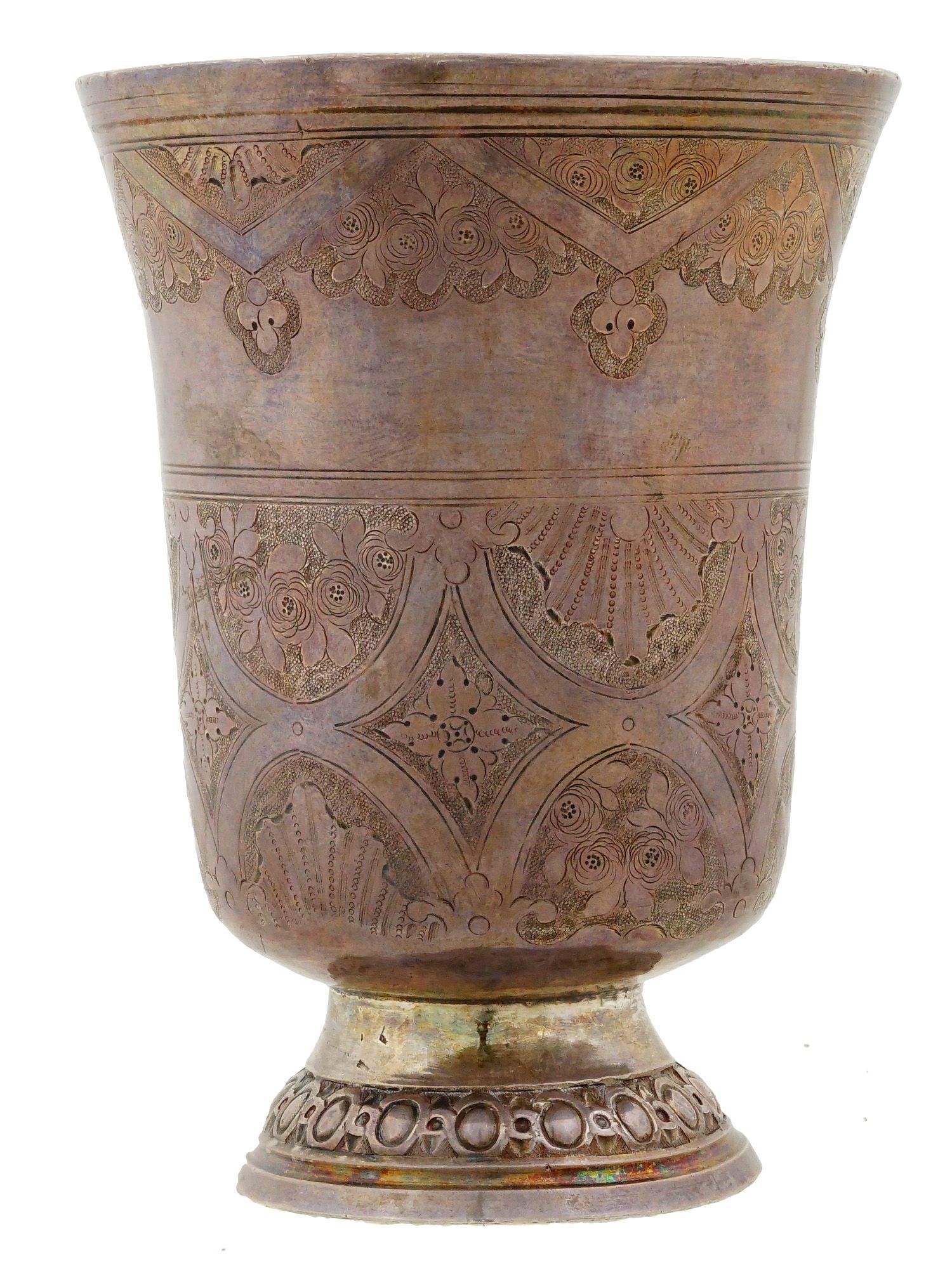 ANTIQUE 18TH C FRENCH ENGRAVED SILVER BEAKER