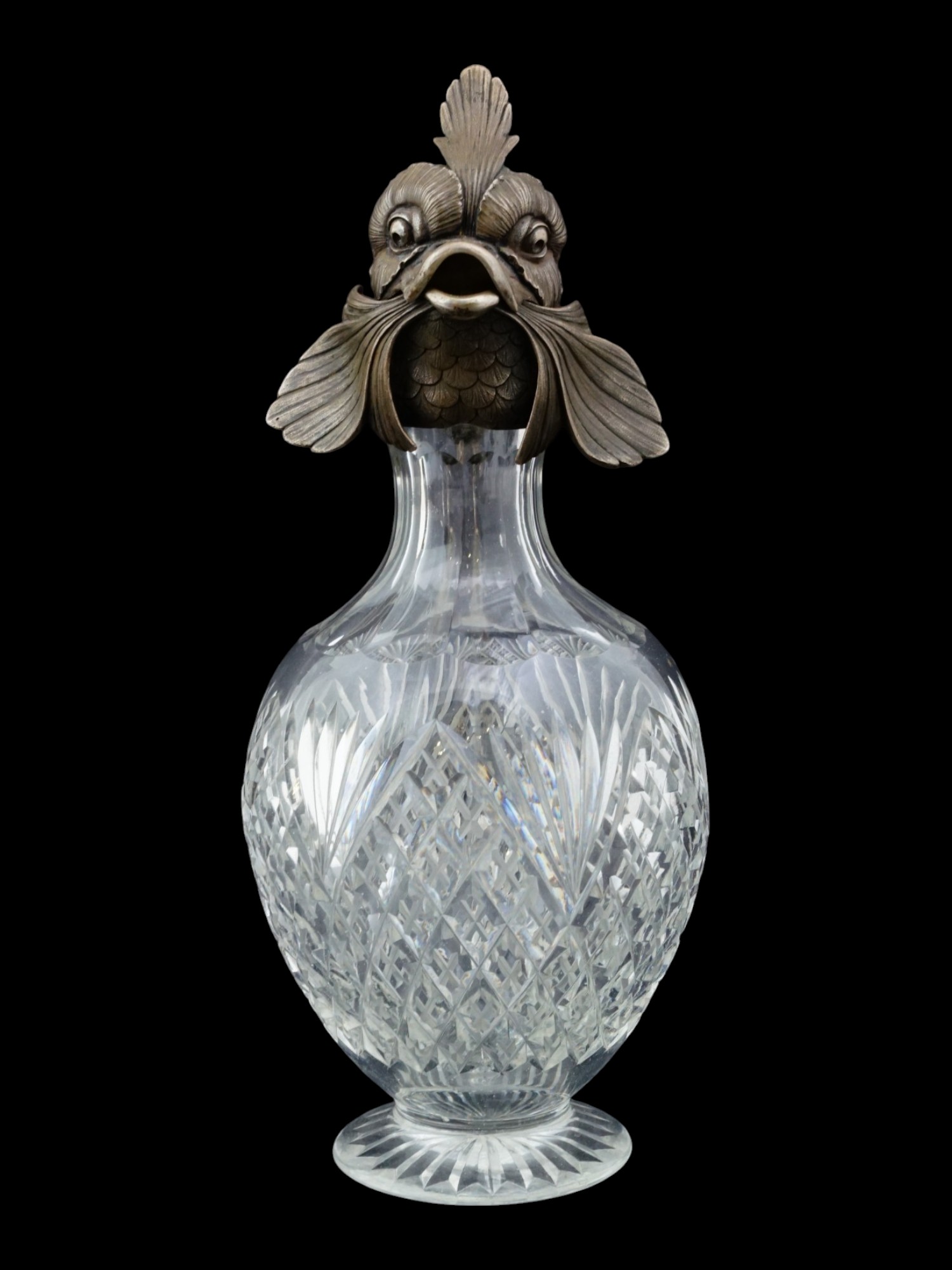 ANTIQUE IMPERIAL RUSSIAN CRYSTAL AND SILVER DOLPHIN PITCHER