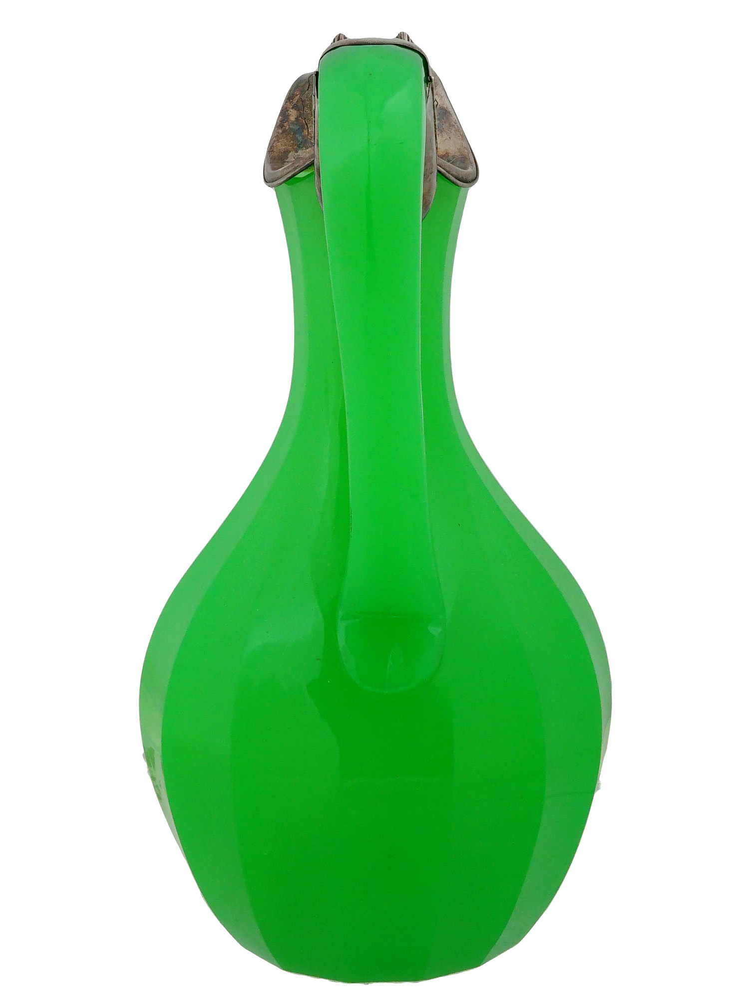 ANTIQUE CONTINENTAL SILVER MOUNT GREEN OPAQUE GLASS PITCHER