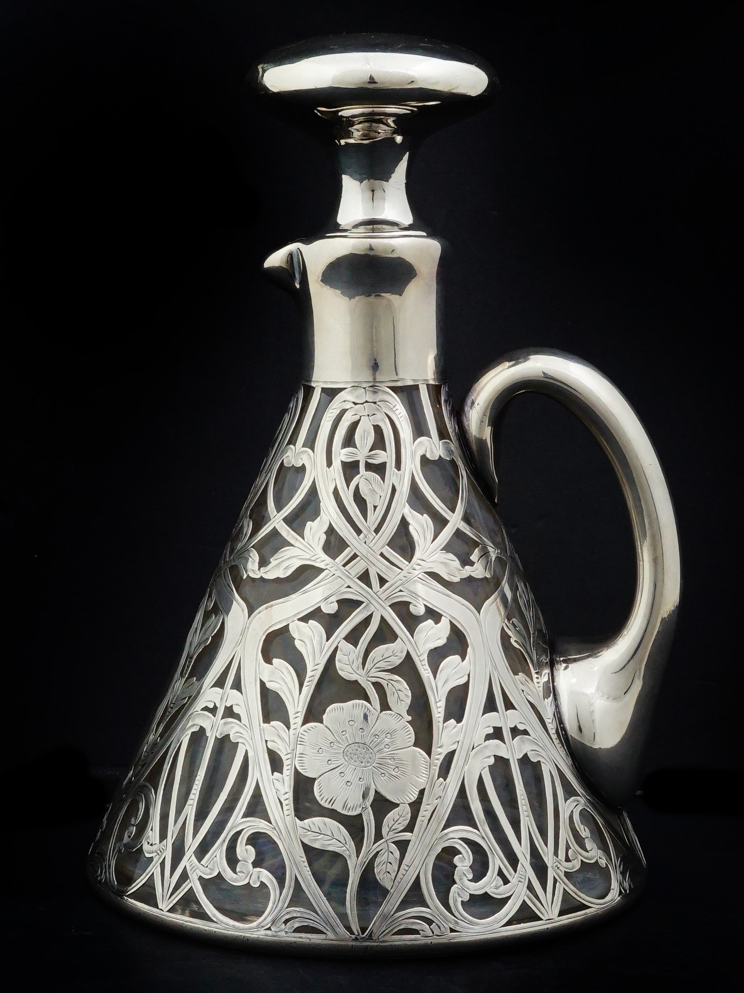 BLACK STARR AND FROST FINE SILVER AND CRYSTAL DECANTER